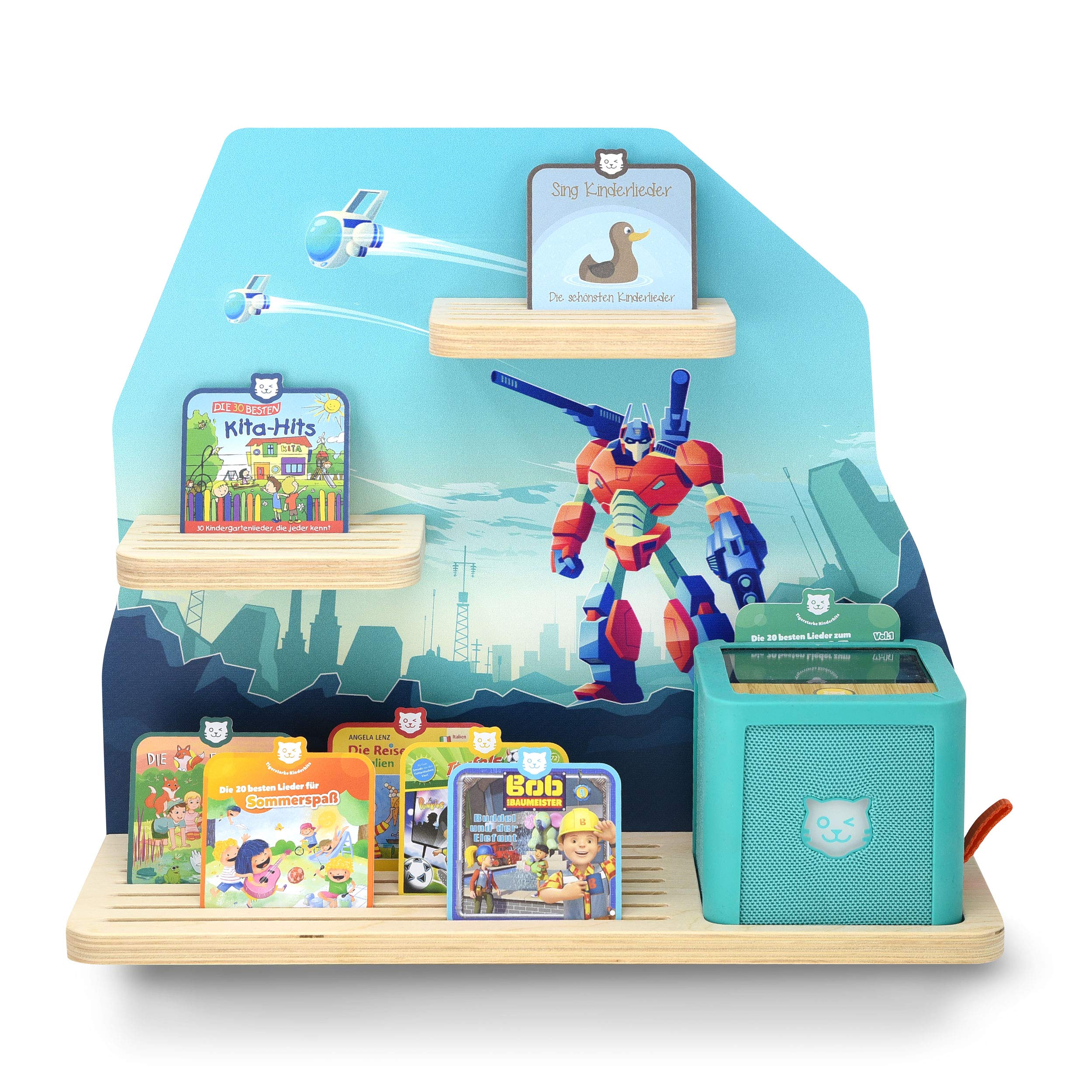 Children's Shelf for Music Box I Motif Mr. Chip I Suitable for the tigerbox and approx. 50 tigercards I Radio Play I Gift Idea I Play I Collect I Stand Up or Hang Up