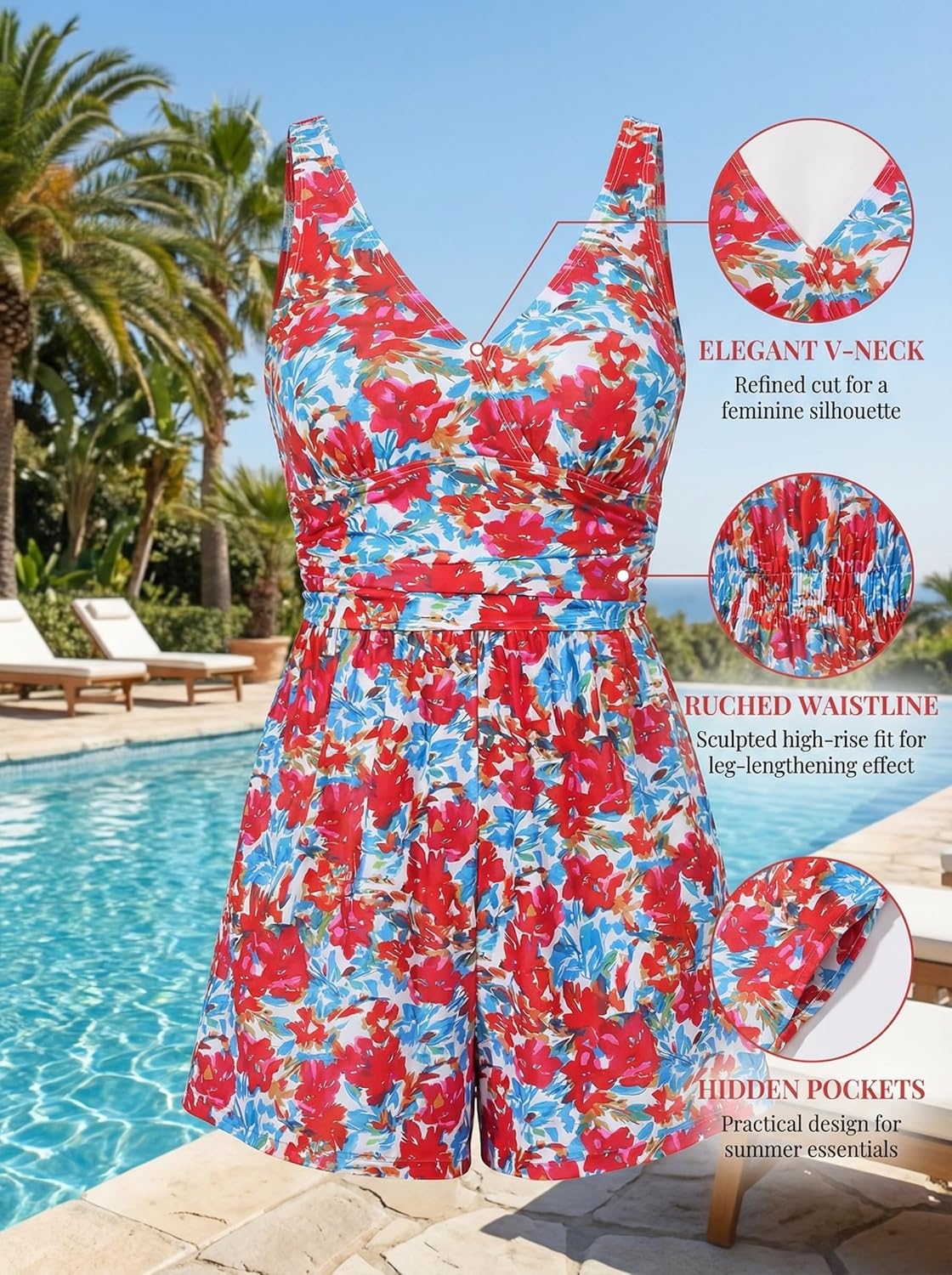 Smismivo Swim Rompers for Women Tummy Control V Neck Swimsuits with Shorts One Piece Modest Bathing Suits Full Coverage 2026