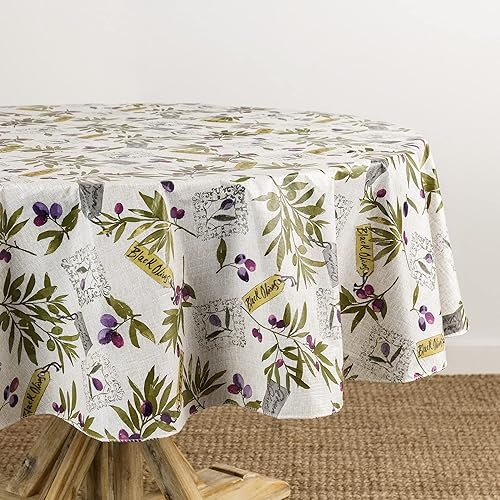 Elrene Home Fashions Mantel de 70 Pulgadas x 70 Pulgadas de Ramitas de Olivo Italiano Montalcino de Vinilo Resistente al Agua y a las Manchas con