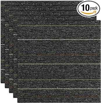 24 * 24in Self-Adhesive Carpet Tiles, Peel and Stick Floor Squares for Home Office, Removable Decorative Rug Mat, Easy Install, Sound Absorbing 10Pcs Dark Grey