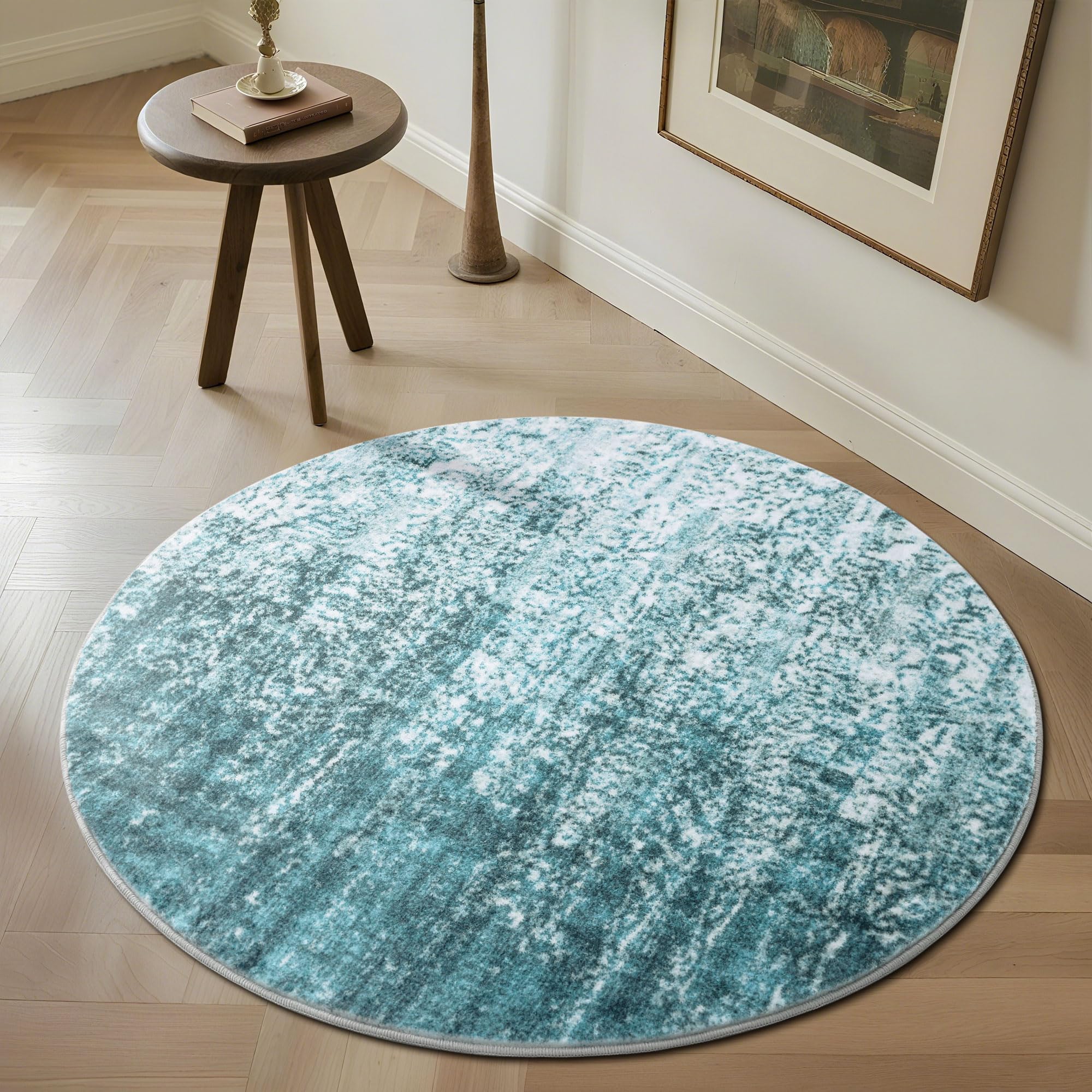 Tapis circulaire moderne abstrait pour salon : créez un coin lecture cosy en bleu marine