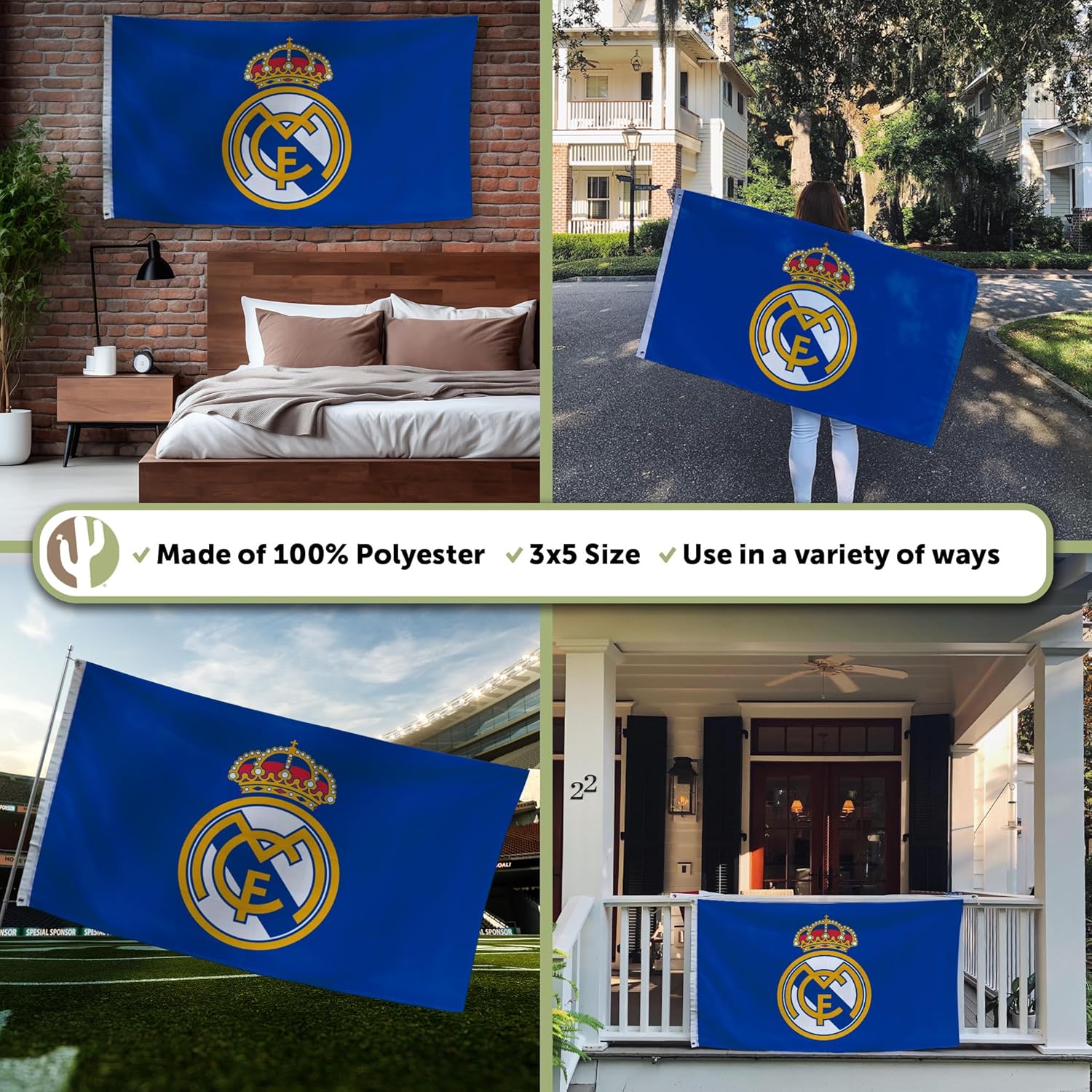 Desert Cactus Real Madrid FC Flag Los Blancos Madridistas Soccer 100% Polyester Indoor Outdoor 3x5 feet Team Flags (Flag B) - Image 3