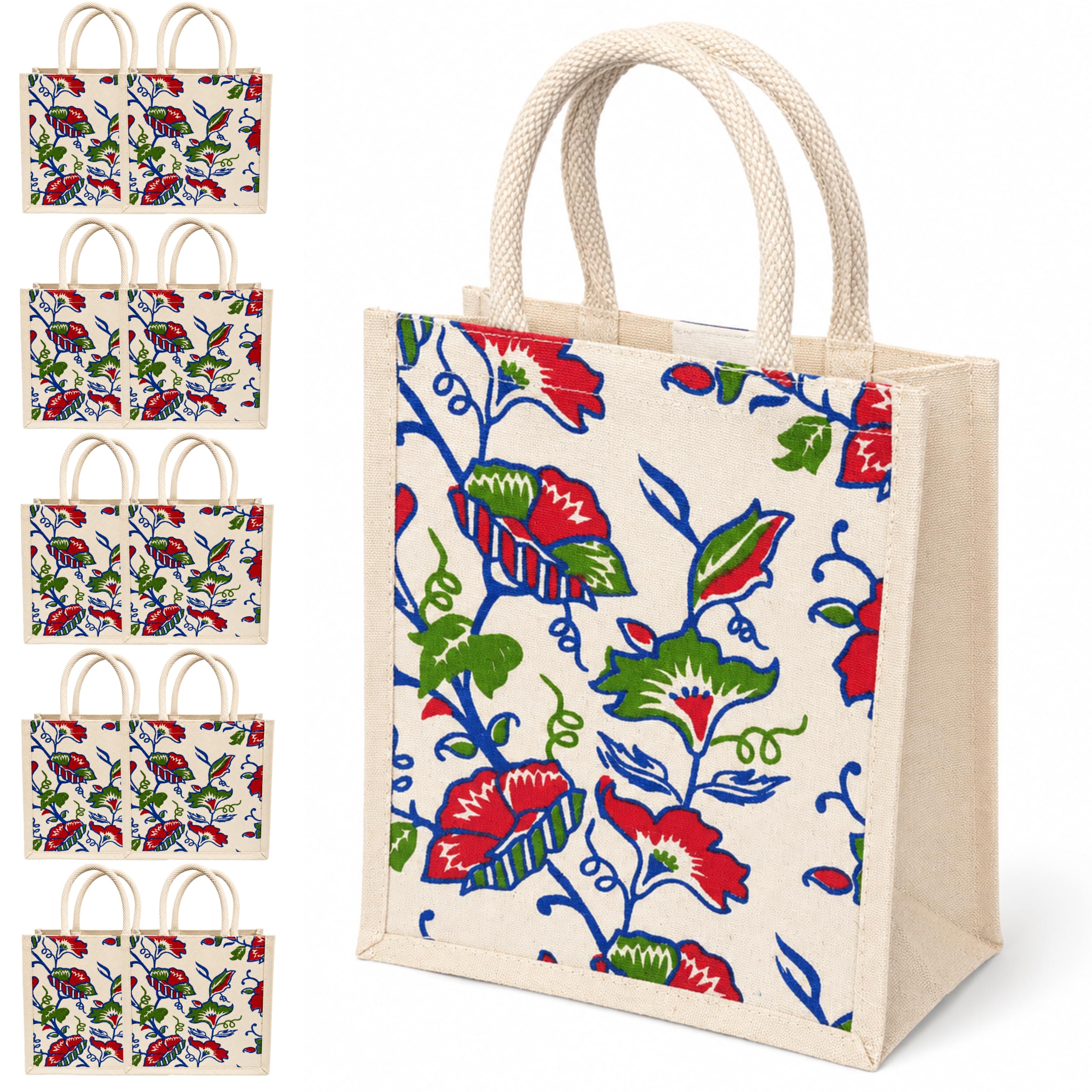 cantainoo Canvas Return Gift Bags for Wedding, Birthday & Festive Functions | Reusable Canvas Tote Bags with Handles(Pack of 10) (BloomShell-Zip)