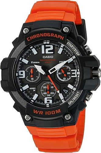 Casio Heavy Duty Chronograph reloj informal de resina y acero inoxidable de cuarzo de color naranja para hombre Modelo MCW100H-4AV