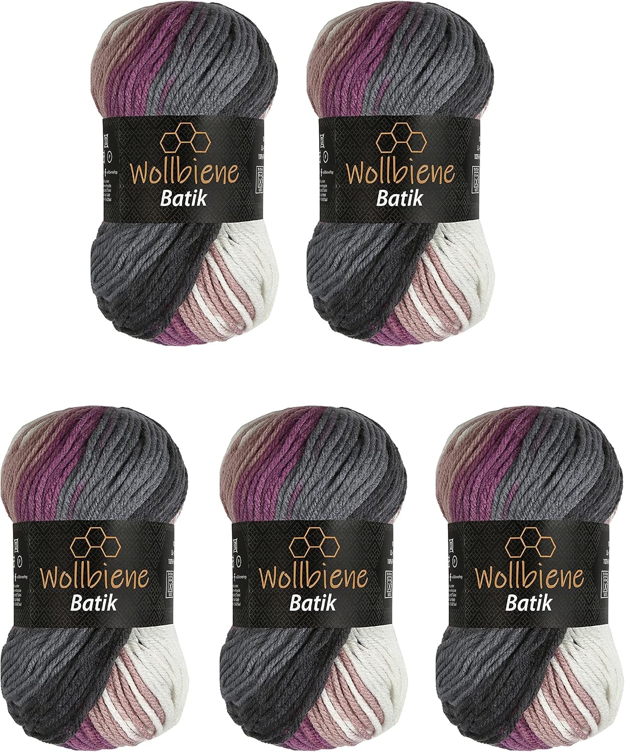 5 x 100g Wollbiene Batik 500 Gramm Wolle mit Farbverlauf mehrfarbig
