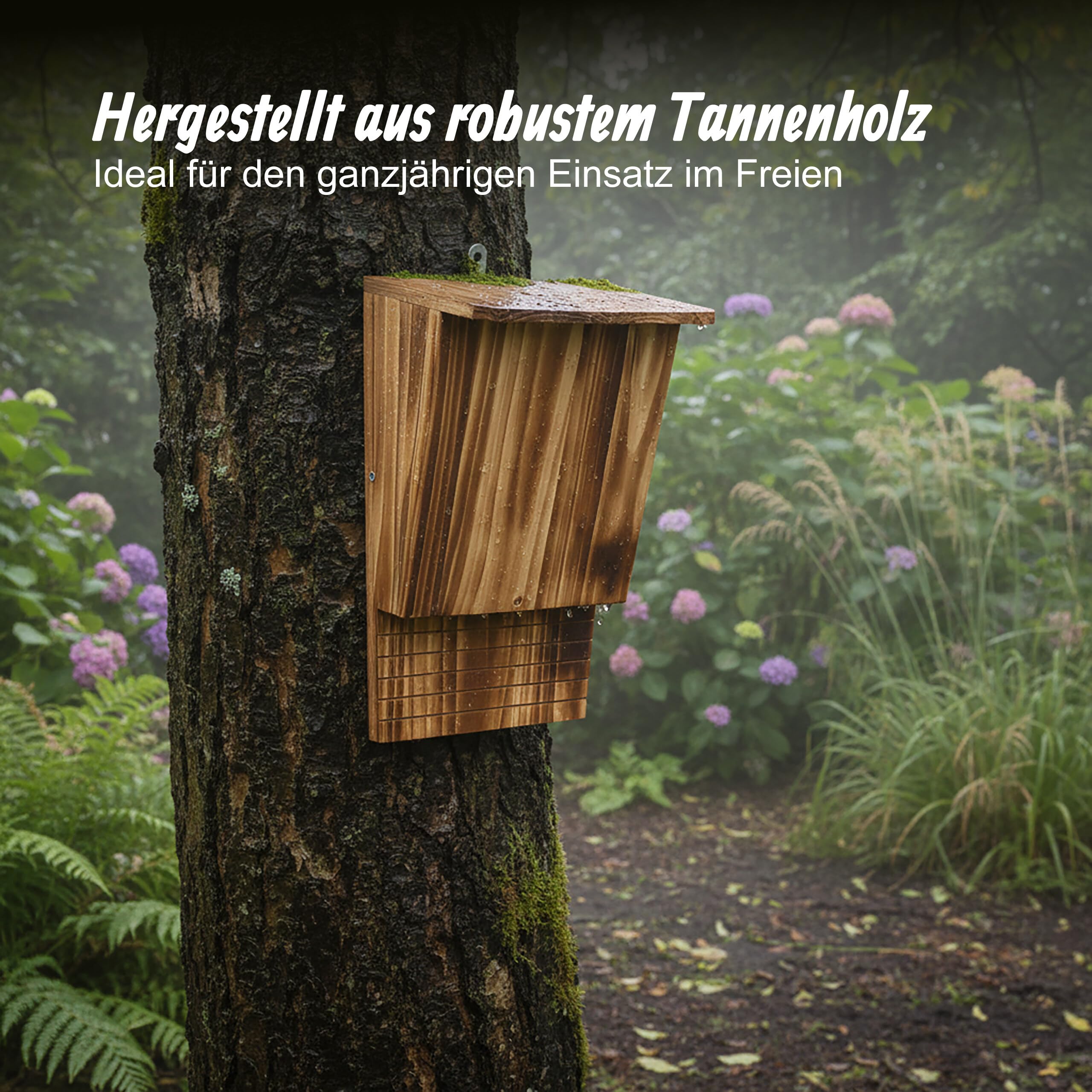 Relaxdays Fledermauskasten 4 Unterschlüpfe HBT 34 x 22,5 x 12,5 cm geflammt Fledermaushotel Natur