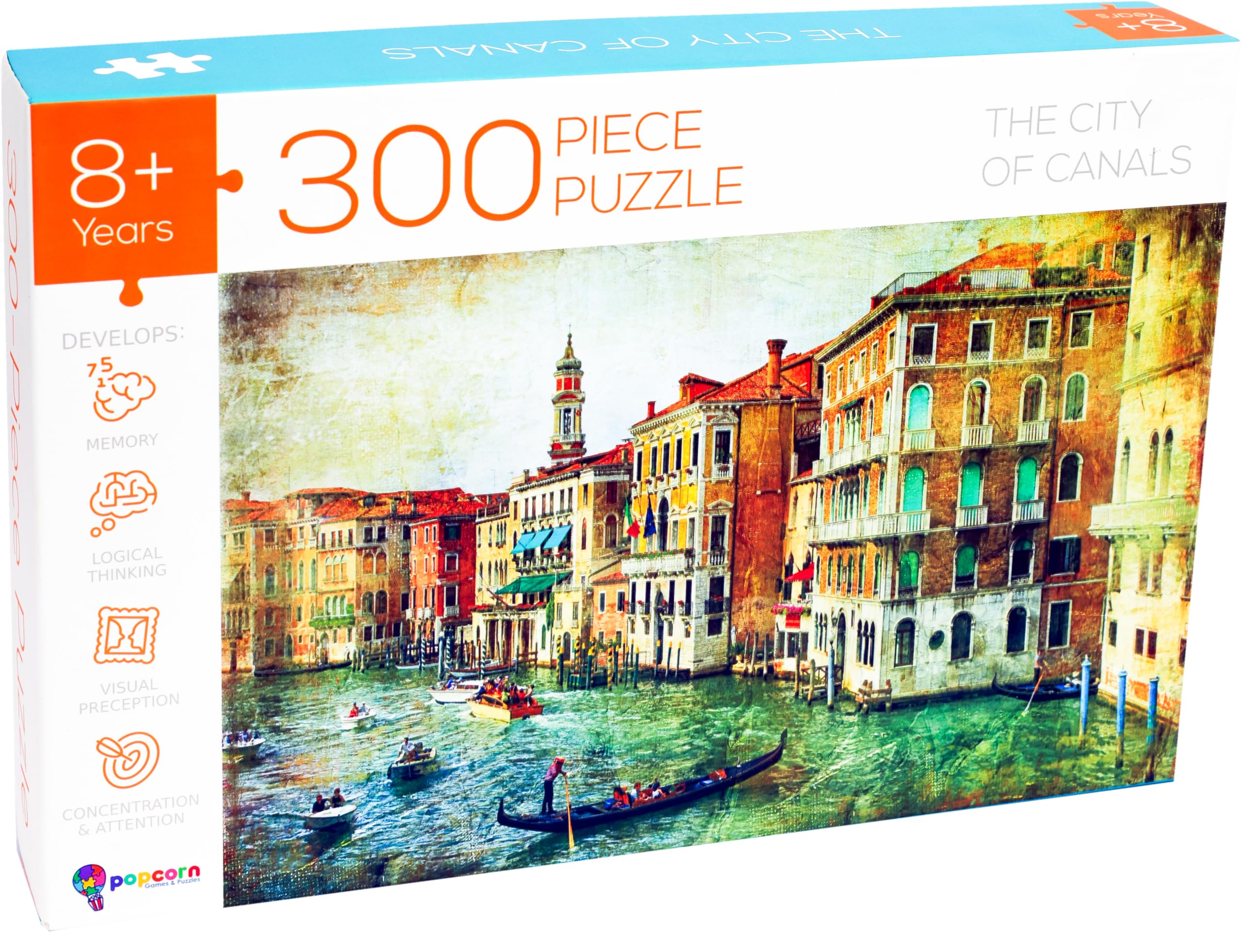 Popcorn Games & Puzzles 300 Piece Puzzle The City of Cannal |300 Piece Kid Jigsaw Puzzle Featuring The Venice City |Improves Your Child Brain Power