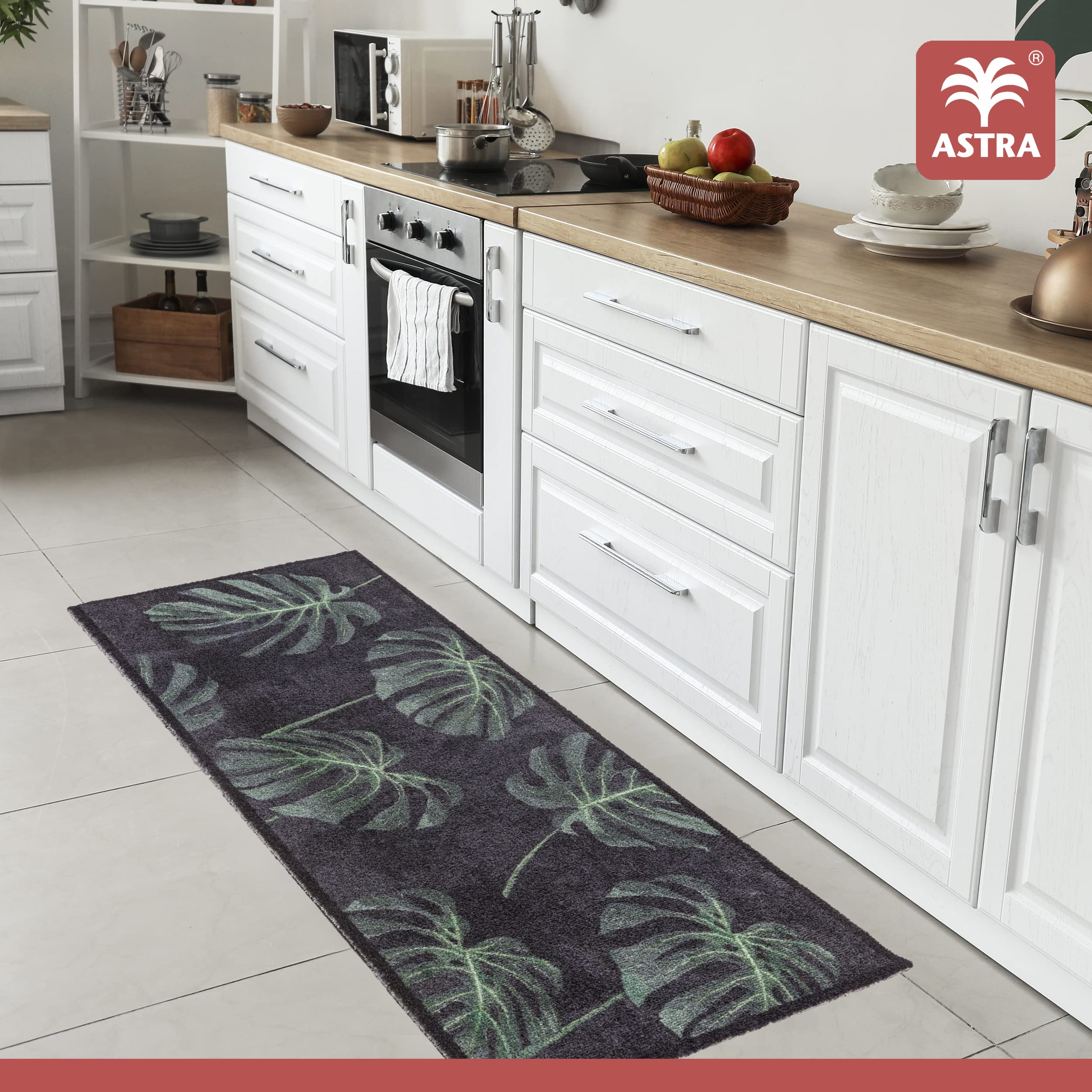 Astra Zerbino antiscivolo per interni - Monstera verde 50x130 cm - Tappetino antisporco lavabile e facile da pulire - Felicido Tappetino per l'ingresso, il corridoio, la porta d'ingresso