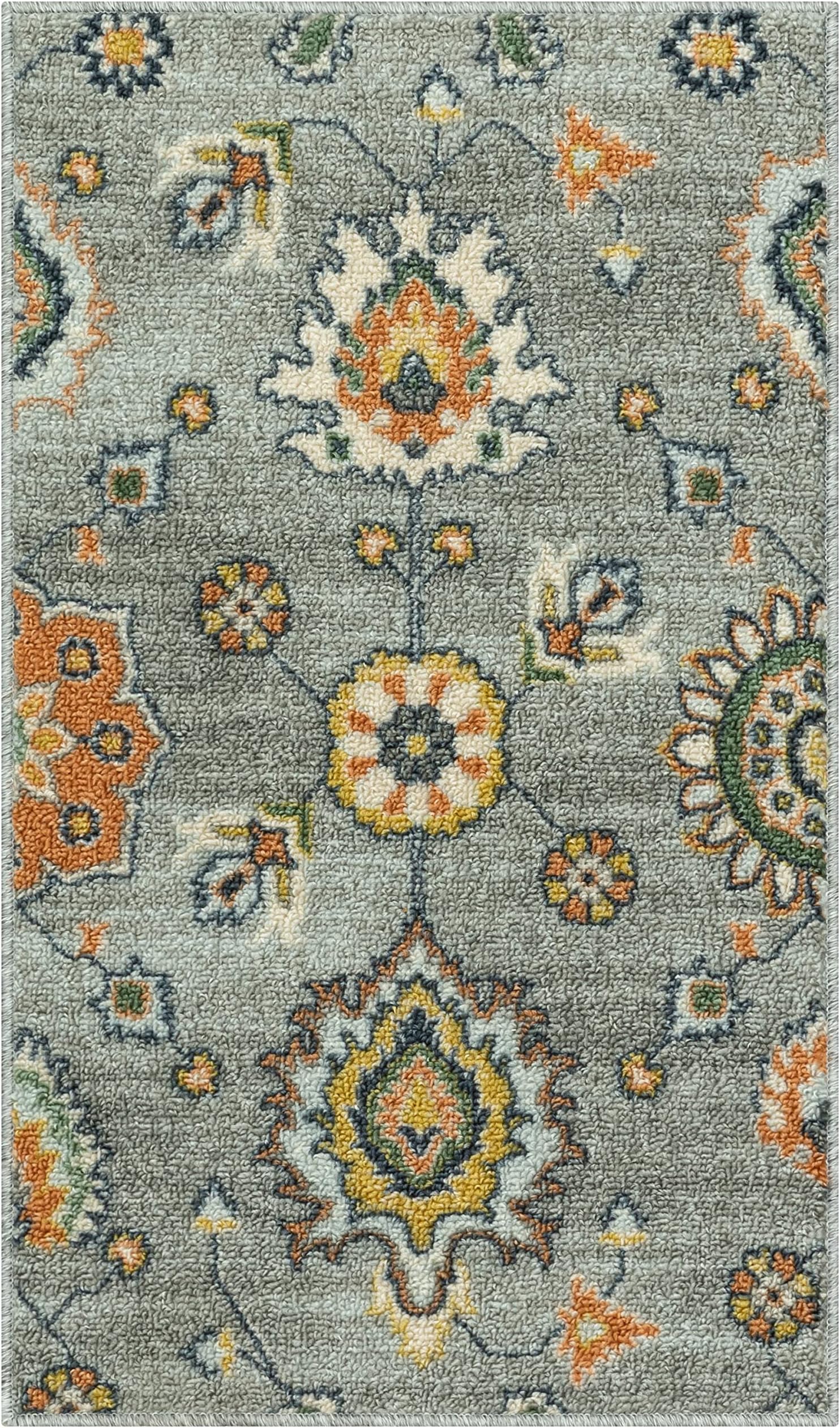 Fleur Contemporary Motif Kitchen Rugs Non Skid Accent Area Carpet [Made in USA], Radiant Grey, 1'8 x 2'10