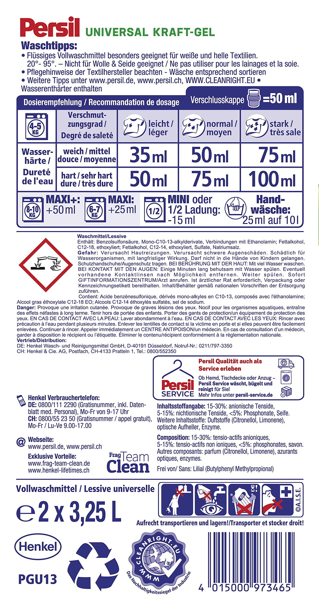 Persil Universal Kraft-Gel Flüssigwaschmittel (130 Waschladungen), Vollwaschmittel mit hochwirksamer Tiefenrein-Plus Technologie, 92% biologisch abbaubare Inhaltsstoffe*