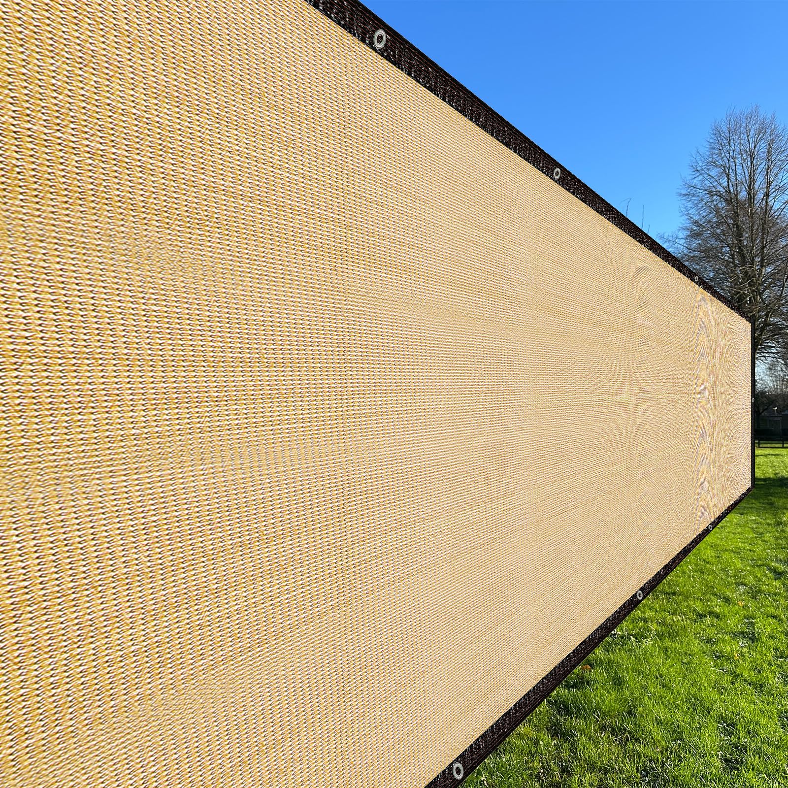 sourcing map Fence Privacy Screen 2m x 10m(20 Sqft) Shade Cloth Cover Mesh Fencing Mesh Shade Net Cover for Balcony Outdoor Deck Backyard Porch Plant, Khaki
