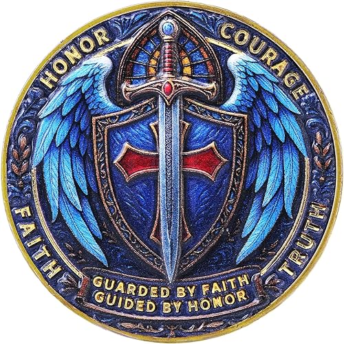 Miniatura 3 de Moneda de desafío Caballero Escudo de Fe, 5 piezas, Medallón de fuerza a través de la fe, muestra inspiradora de coraje y honor, recuerdo