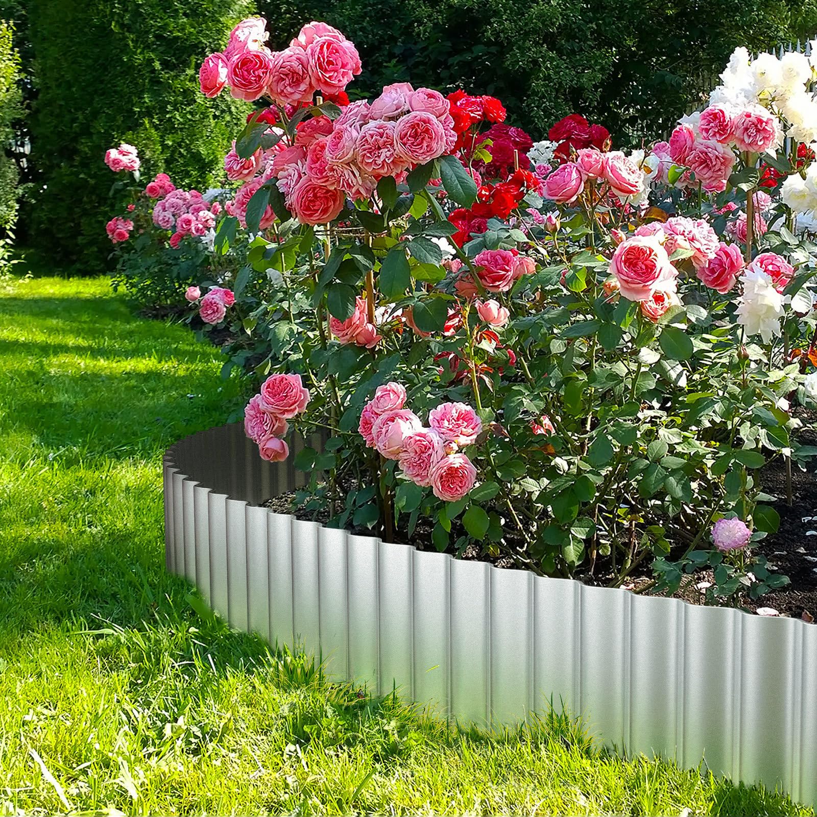 LAVEVE Wellmetall-Garteneinfassung, 30,5 cm x 6 m, Landschaftseinfassung für Rasen, Blumenbeet, Gartenzaun, Pflastersteineinfassung (Silber)