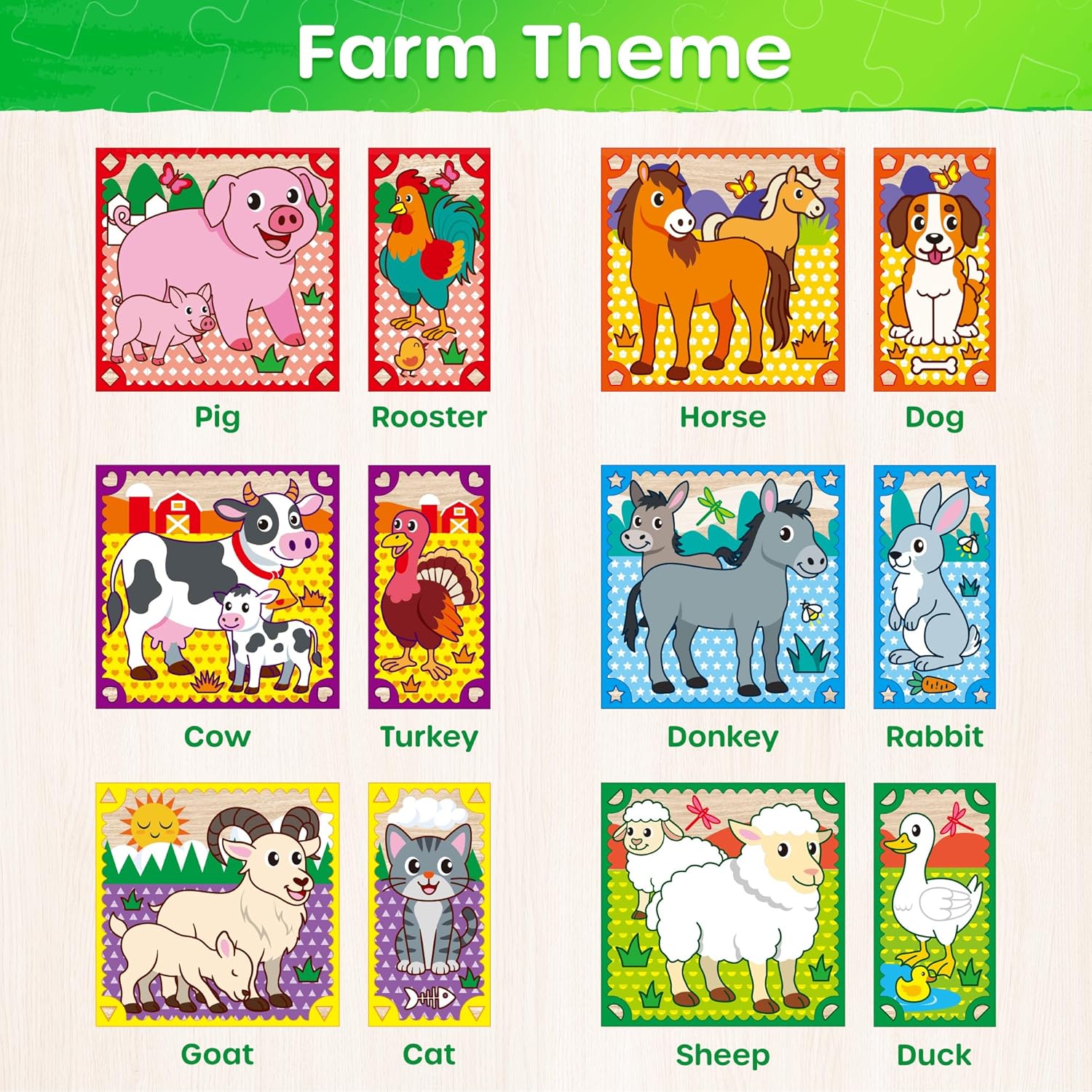 SYNARRY Wooden Puzzles for Toddlers 1-3, Farm Jungle Ocean Animals Puzzles for Toddlers 2-4, Wooden Cube Puzzle with Storage Tray, Large Block Montessori Toys for 1 2 3 Year Old, Easter Gifts for Kids