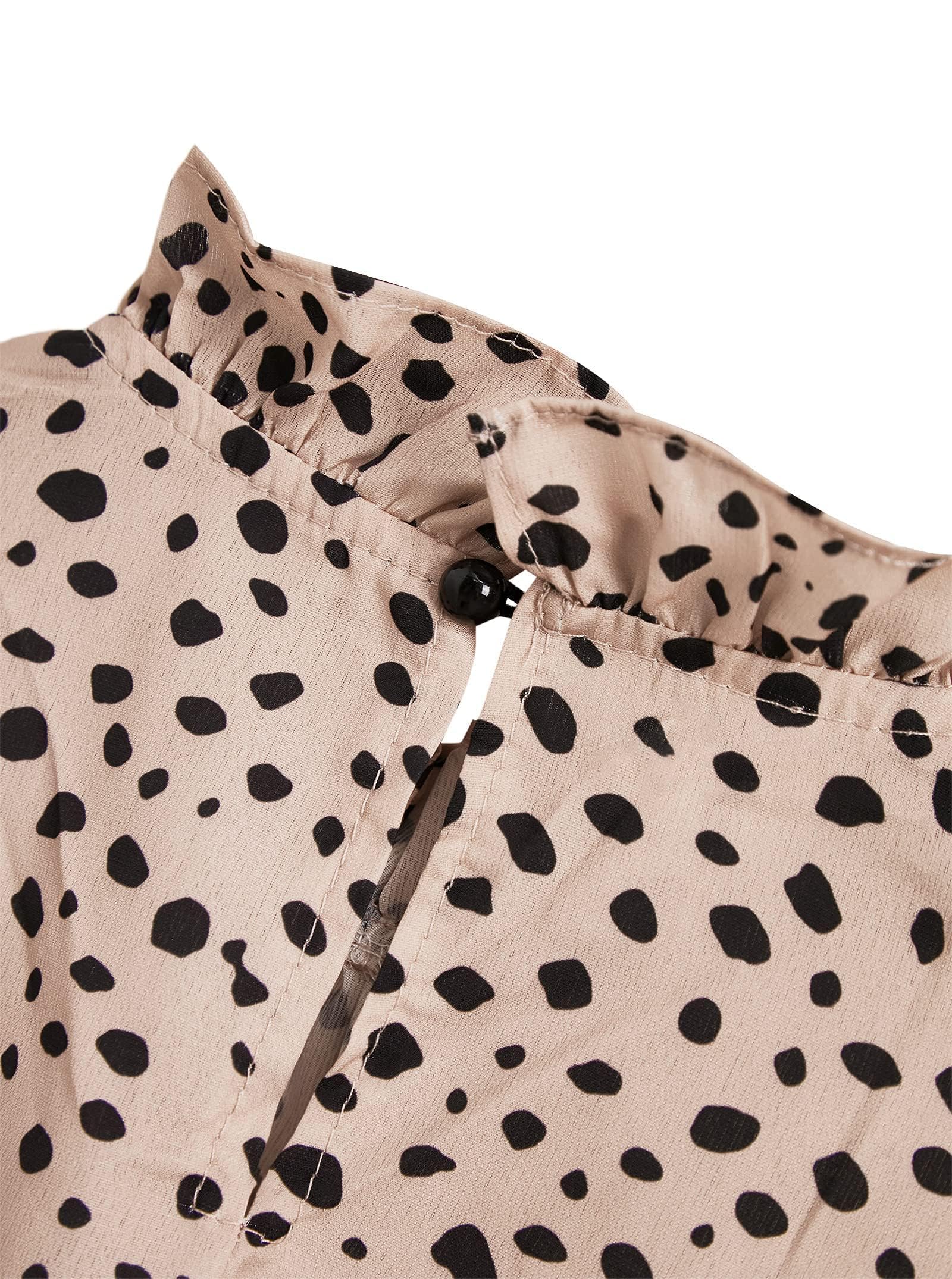 Avanova Women Polka Dot Long Sleeve Blouse Shirts Work Mock Neck Ruffle Top