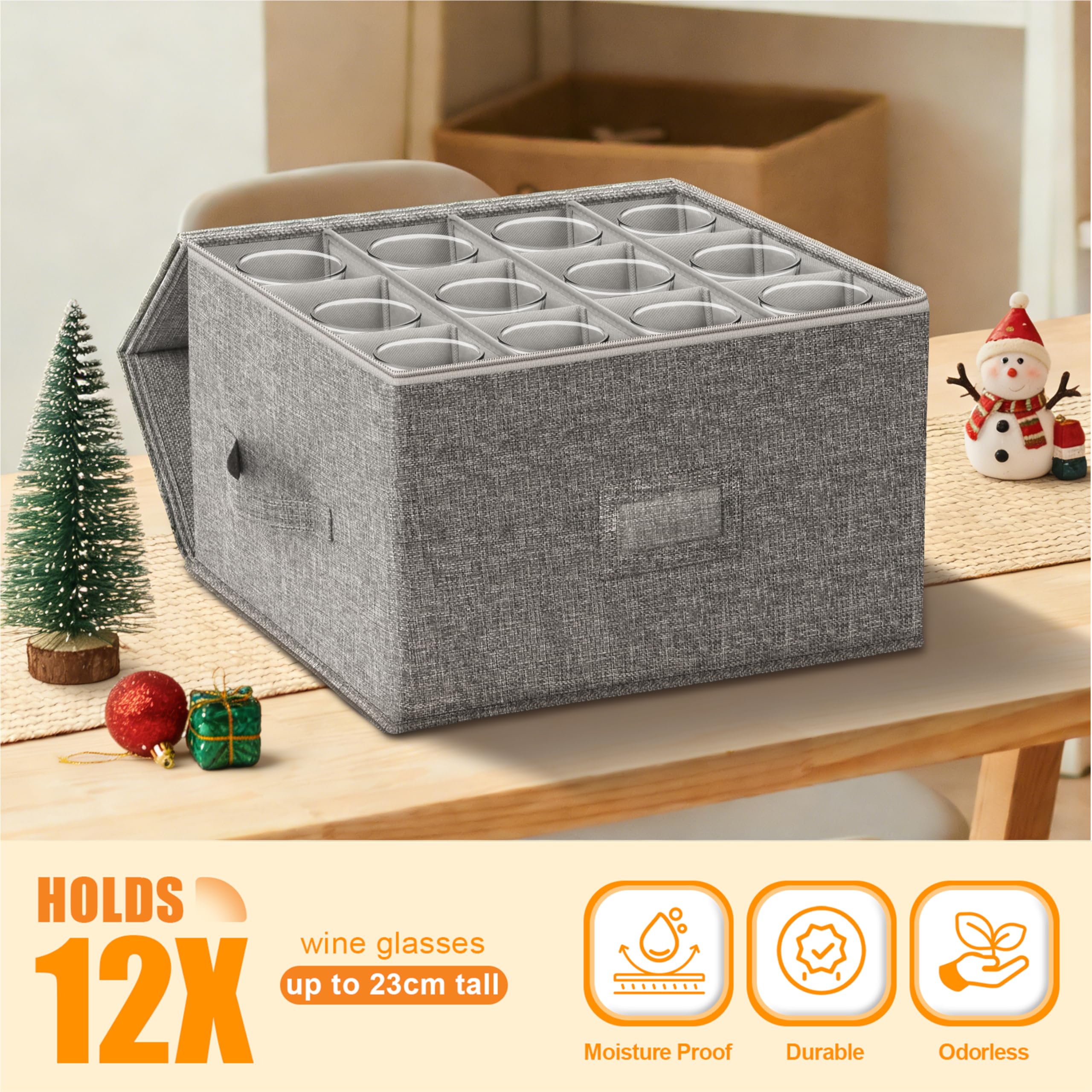 Kukikan Scatola di immagazzinaggio del bicchiere di vino 2-Pack, custodie per contenitori per calici, impilabile w/Hard Shell parte superiore inferiore, forniture mobili, contenitori di stoccaggio in