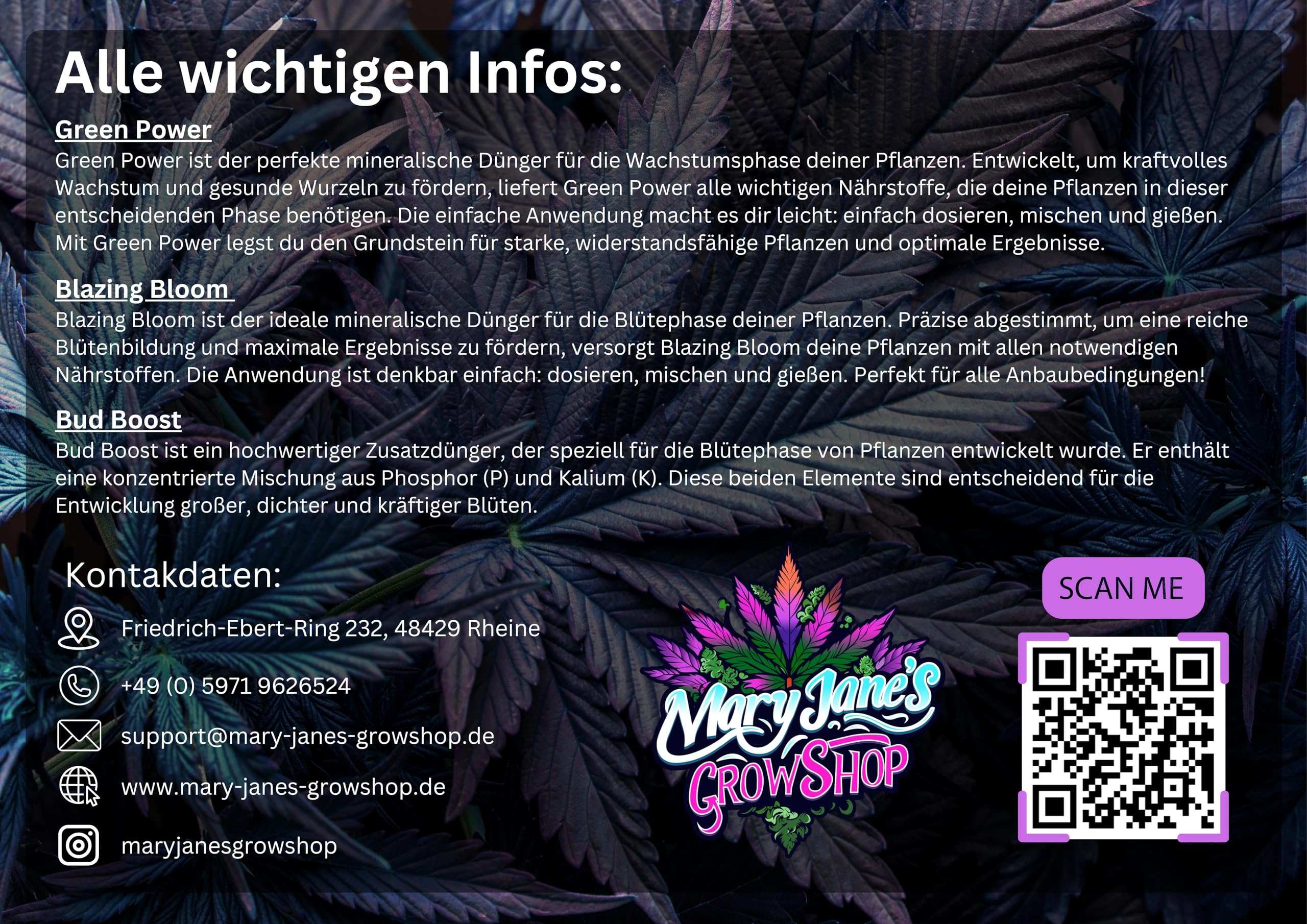 Mary Jane's Dünger-Bundle für Cannabispflanzen Hanfplanzen, Wachstums- und Blütedünger Set mit Bud Boost, 2x500g Dünger + 200g Boost, für Wuchs- und Blütephase für alle Substrate und Hydro Grow