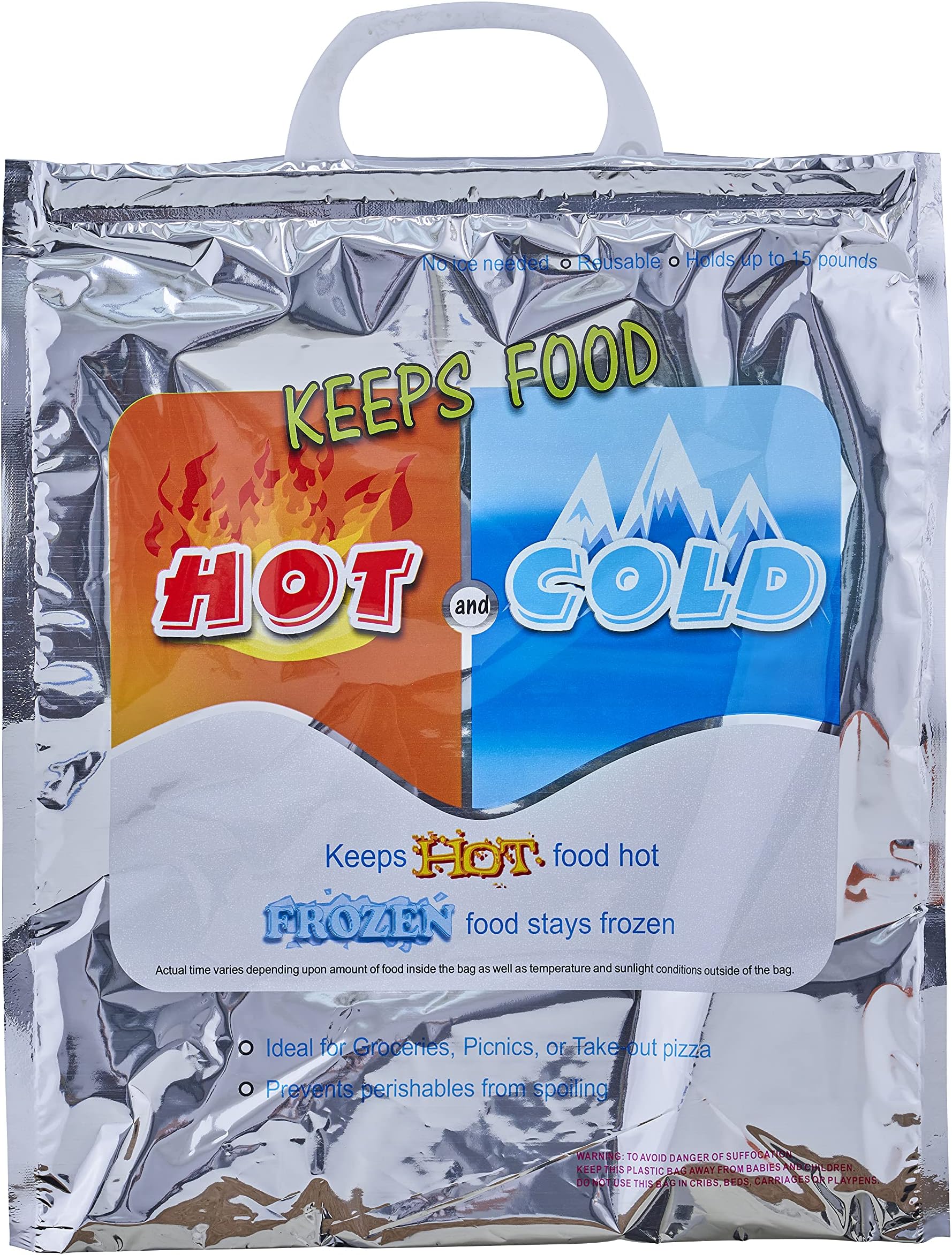 Superio Hot and Cold Insulated Bags for Food Delivery, Grocery Shopping Bags, Food Storage for Hot and Frozen Food for Travel, Disposable Cooler Bag, Reinforced Thermal Lunch Bag (1, 12"x13.5")