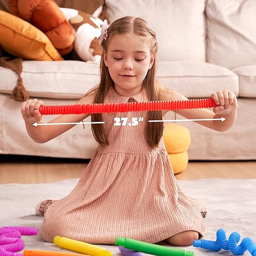 Miniatura 4 de JOYIN Paquete de 18 tubos para reventar, juguetes sensoriales (grandes), juguetes para la ansiedad, recuerdos de fiesta, 9 colores, aprendizaje