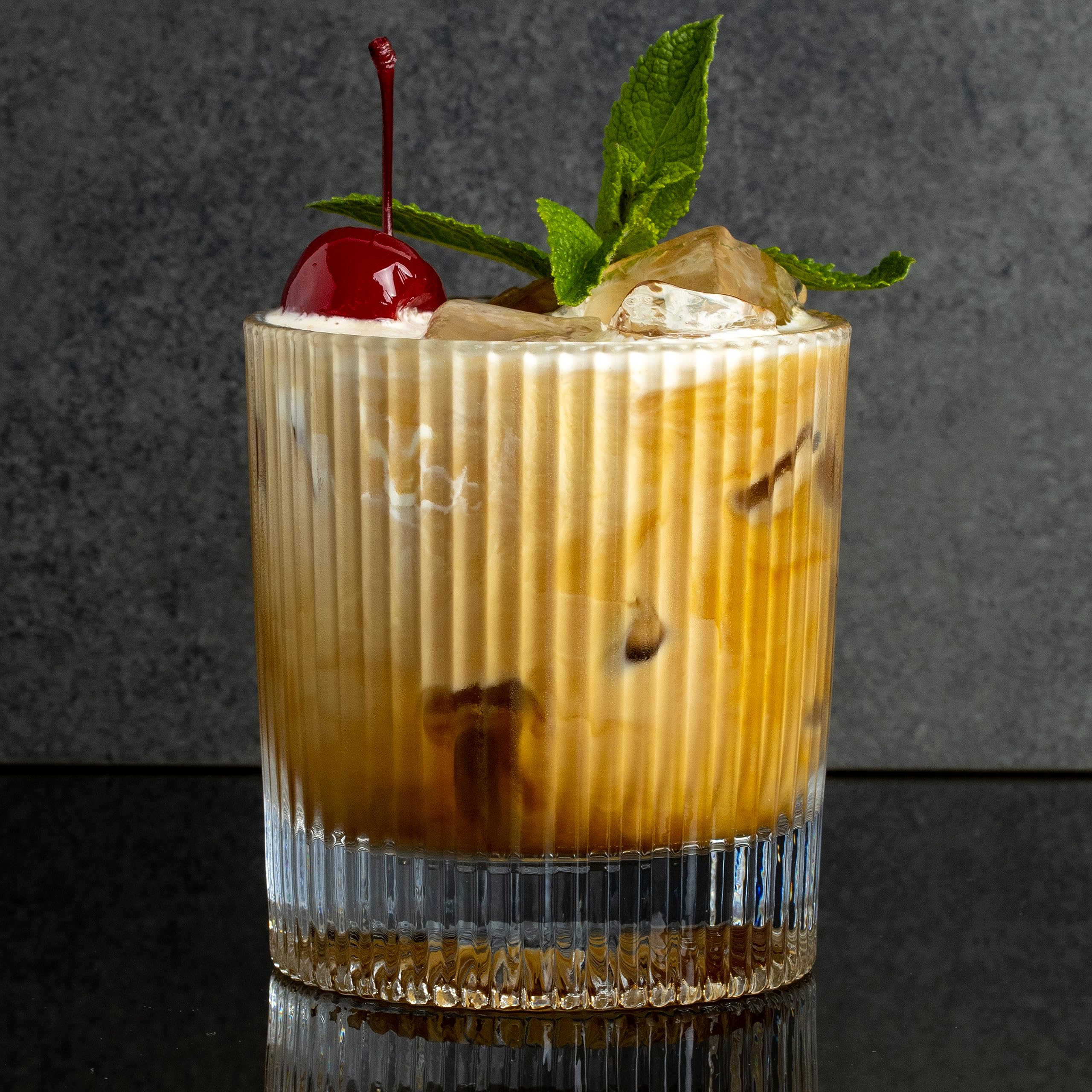 Huge Estate Premium Old Fashioned Cocktail Glasses 10 OZ with Luxury Box for Whiskey, Gin, Bourbon, and Mixed Drinks, 4 Pc. Set, Ribbed Glassware for Home Bars or Kitchens, Modern Glass Cups