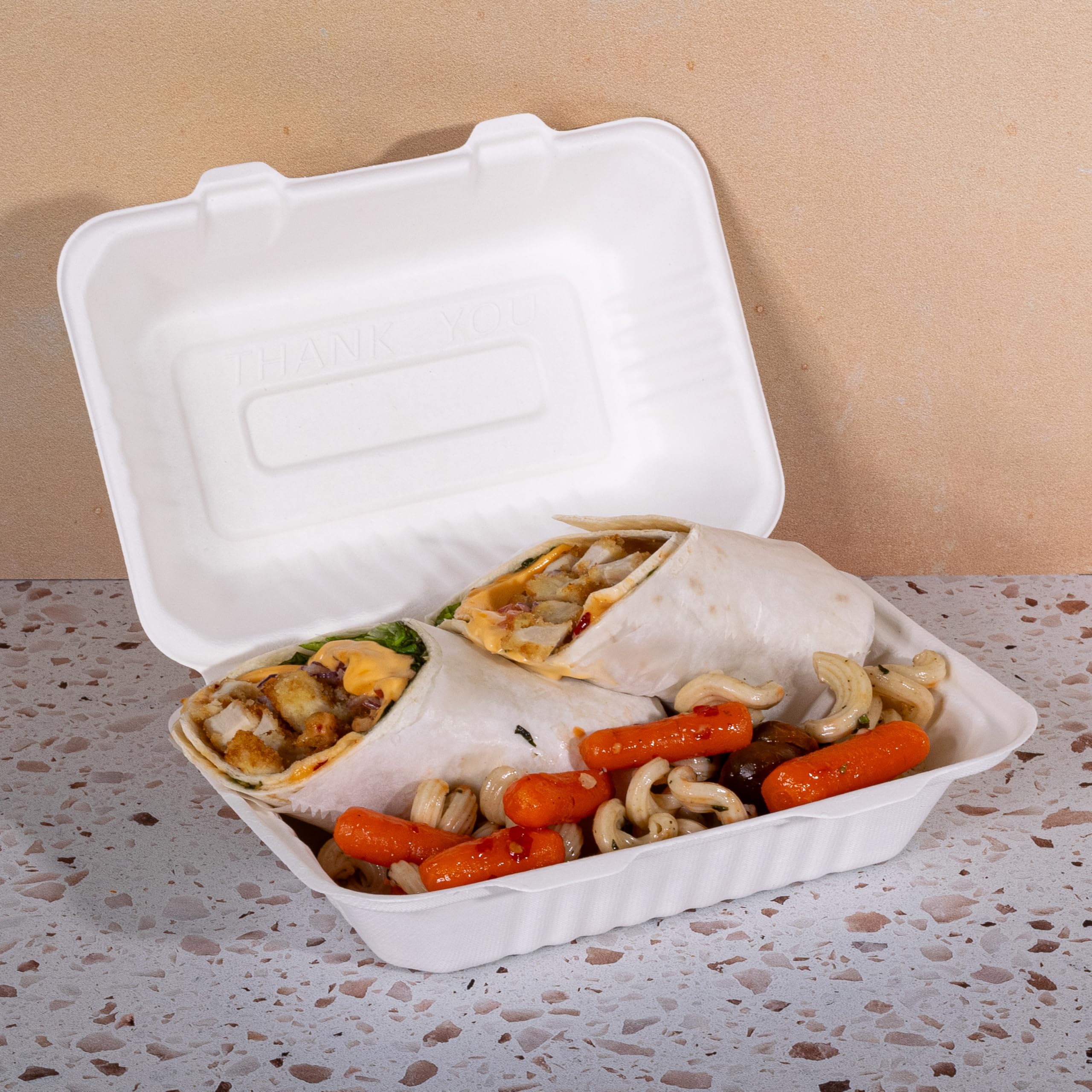 Recipientes desechables blancos con tapas, cajas para llevar, pasteles Bento, postres, sándwiches, recuerdos de fiesta, eventos, 9 x 6, paquete de 50 unidades