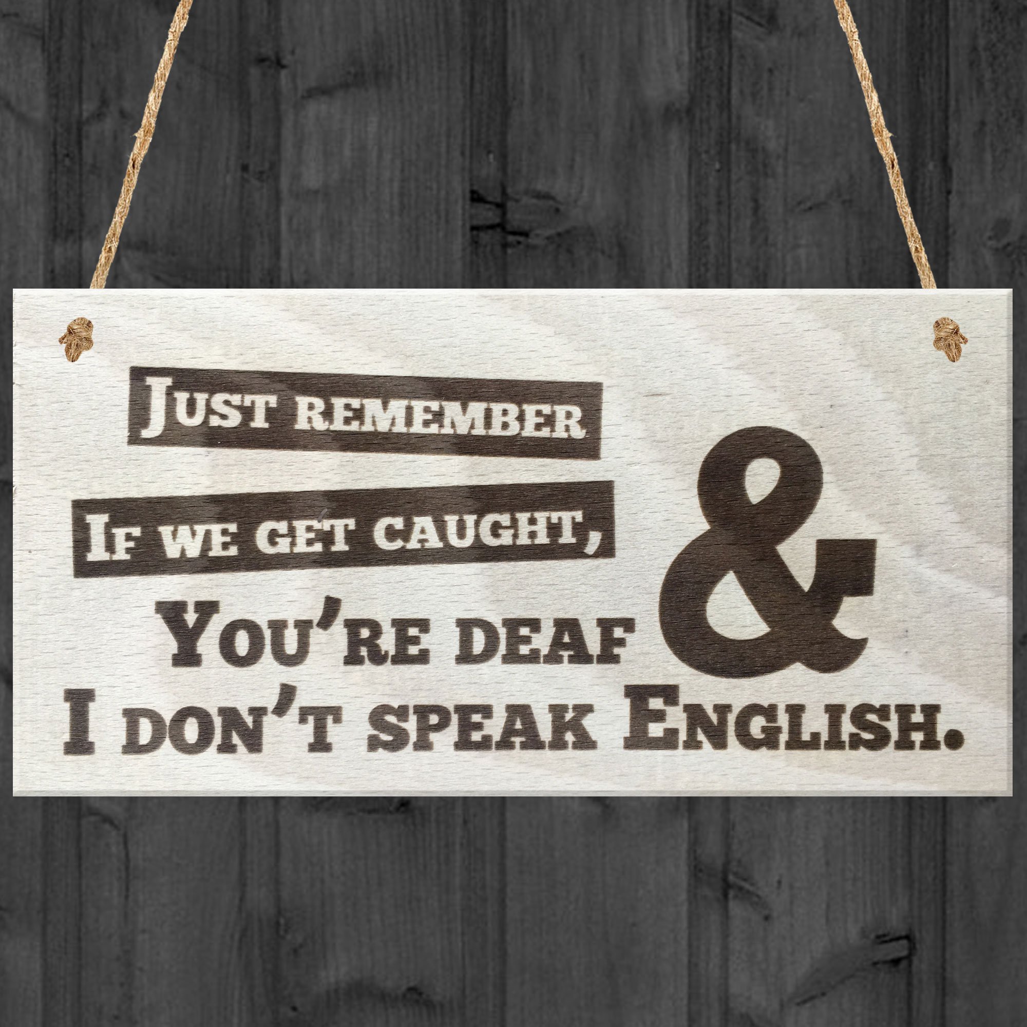 Red Ocean If We Get Caught You're Deaf & I Don't Speak English Novelty Best Friends Friendship Gift Hanging Wooden Plaque Funny Sign