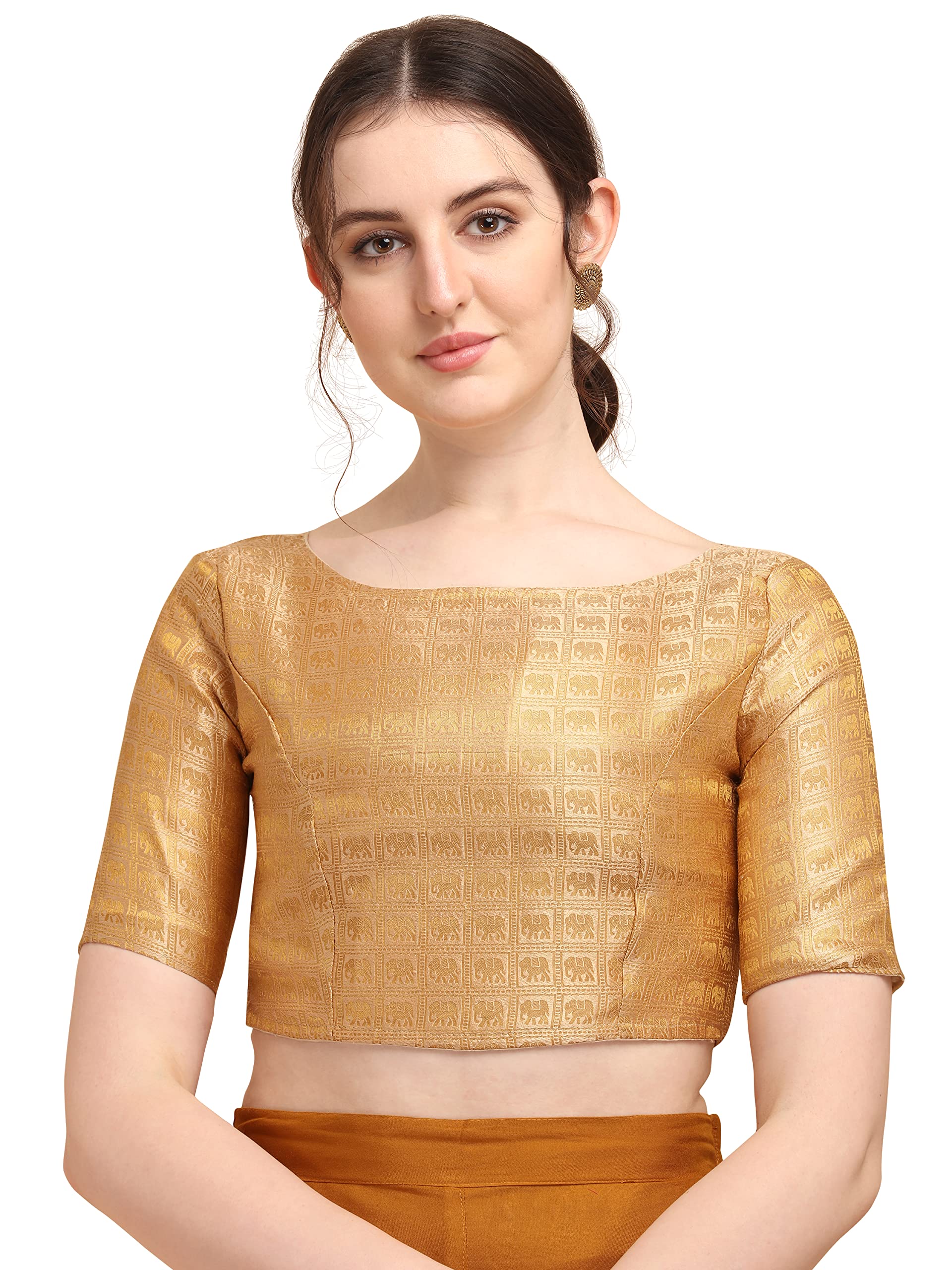 Oomph! Jacquard Beige Readymade Blouse For Women - Rbbl137L