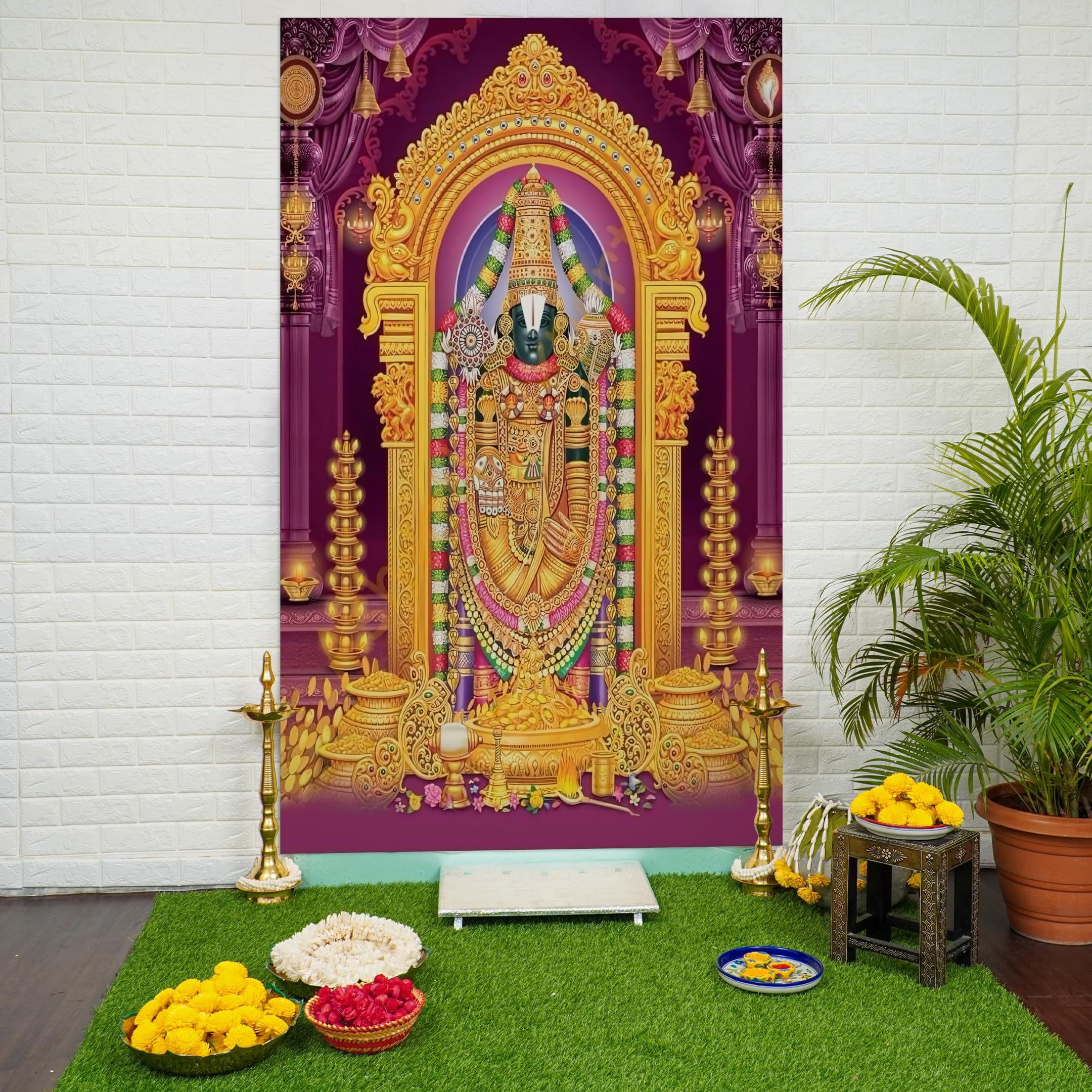 Special You Venkateswara Swamy Backdrop Decoration Cloth (5 * 3ft), tirupati Balaji Idol, Pooja Room Decoration Items, Traditional Backdrop Decorations Cloth, Backdrop for Pooja Decor- 1Pc