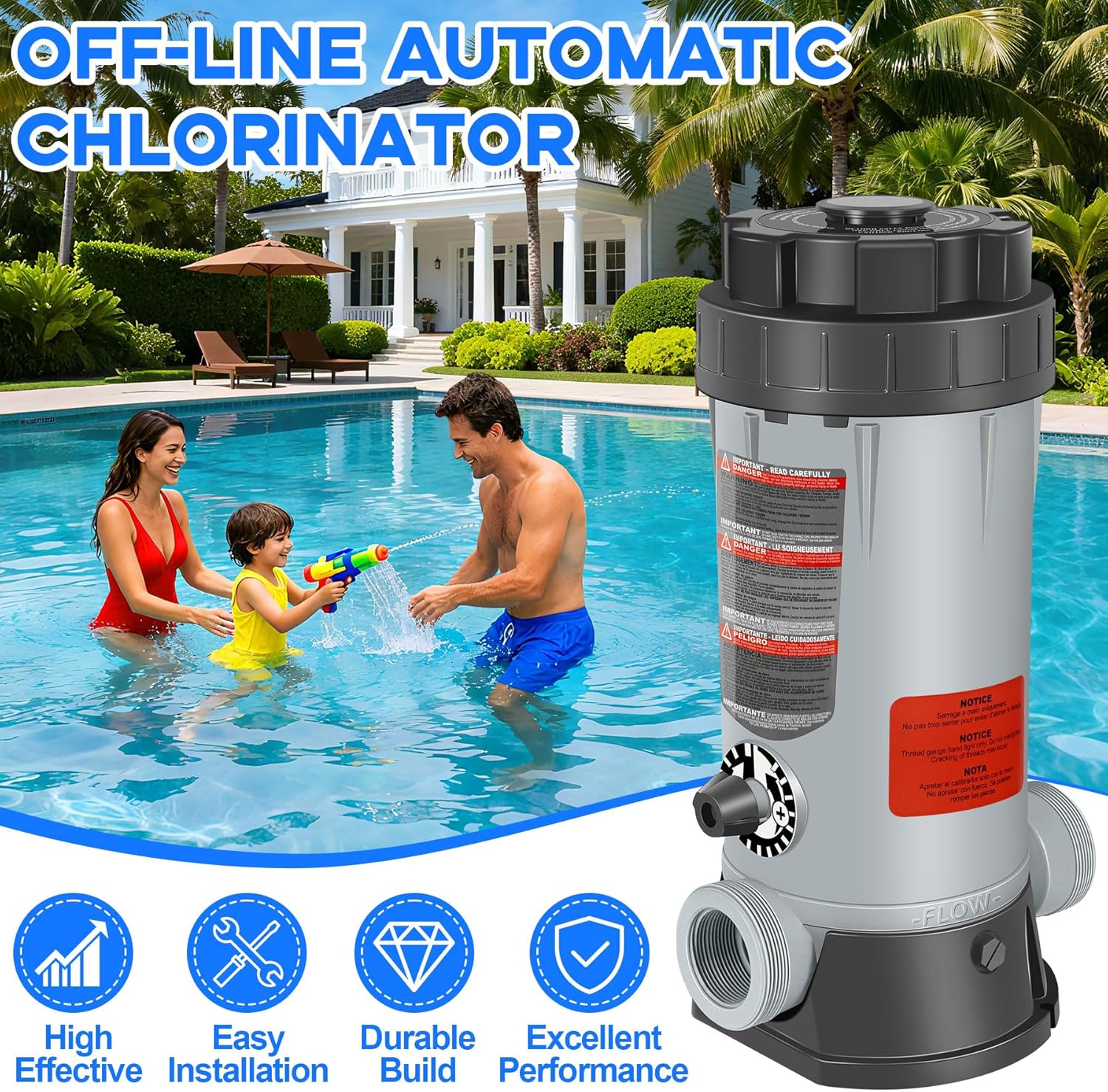 SeaSlep Off-Line Automatic Pool Chlorinator with Adjustable Output, Automatic Chlorine Feeder with 9.0 Lbs Capacity,Easy to Install Off Line Chlorinator for Inground Pool,Compatible with Hayward(Grey)
