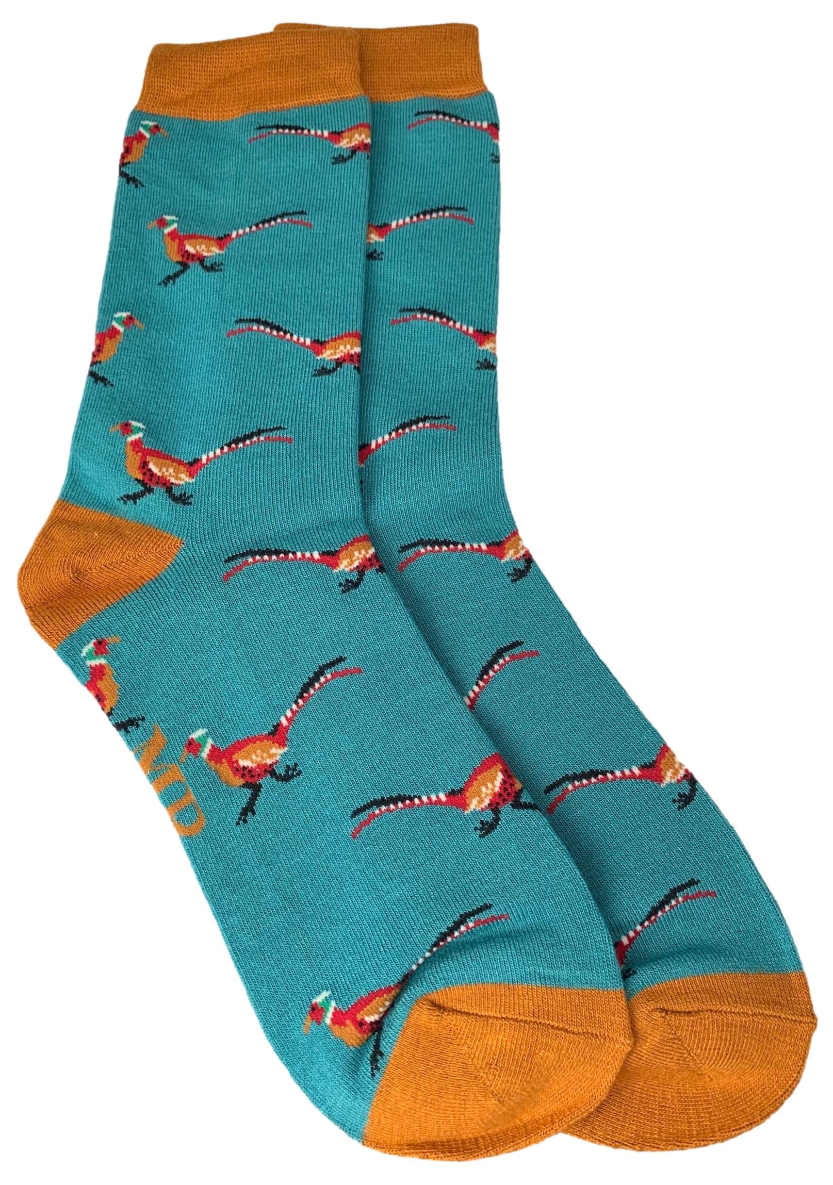 Purple Possum® Mens Pheasant Socks Teal Pheasants Birds Novelty Cotton Bamboo Blend UK 8-12 (Teal)