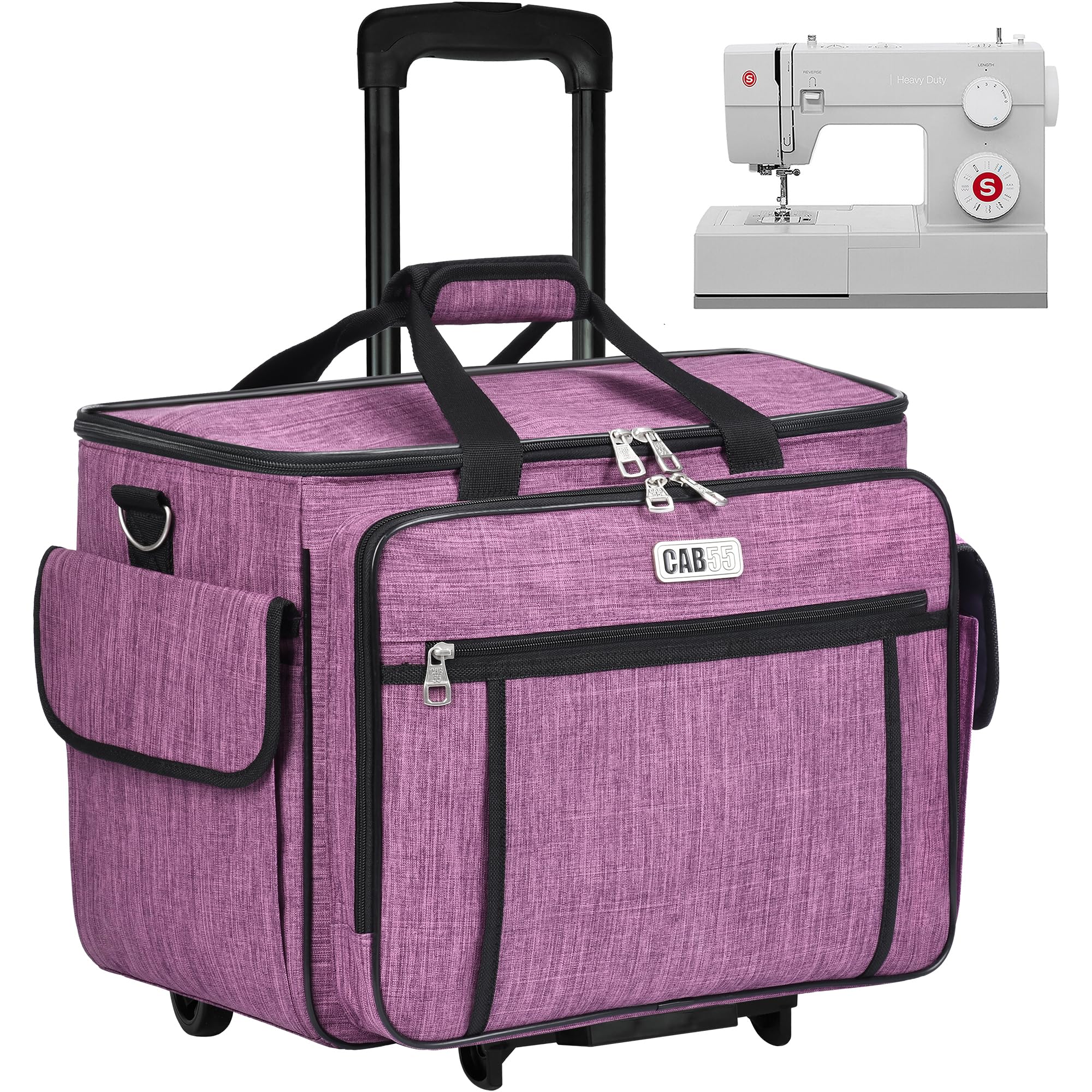 CAB55 - Funda Desmontable para máquina de Coser con Ruedas, Bolsa de Mano con Tabla de Madera Inferior extraíble para la mayoría de máquinas de Coser estándar y Accesorios