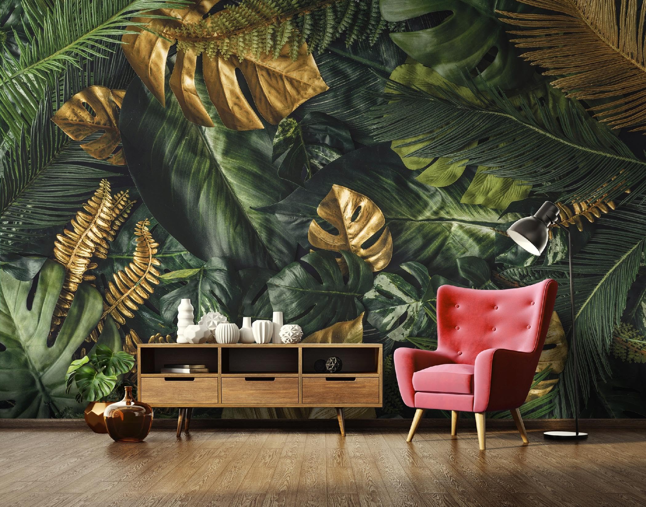 WallArena Vlies Fototapete, Blätter, 400x280cm | Fototapeten - Tapeten - für Wohnzimmer Schlafzimmer - Vliestapete Wandtapete Tapete 3D Effekt- inkl. Kleister