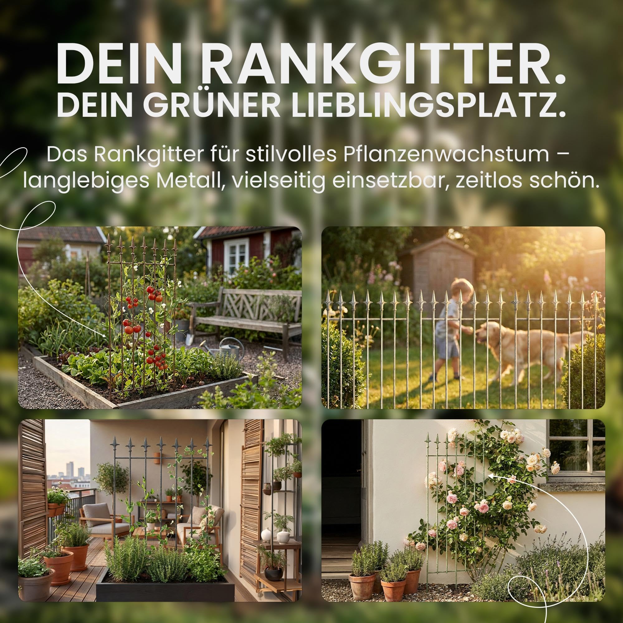 CLP Rankgitter 2er Set Metall 100x50 cm Elisa, Kletterhilfen stabil für Rosen und Efeu, Pflanzgitter im Jugendstil, Rankhilfen für Garten, Farbe:antik braun