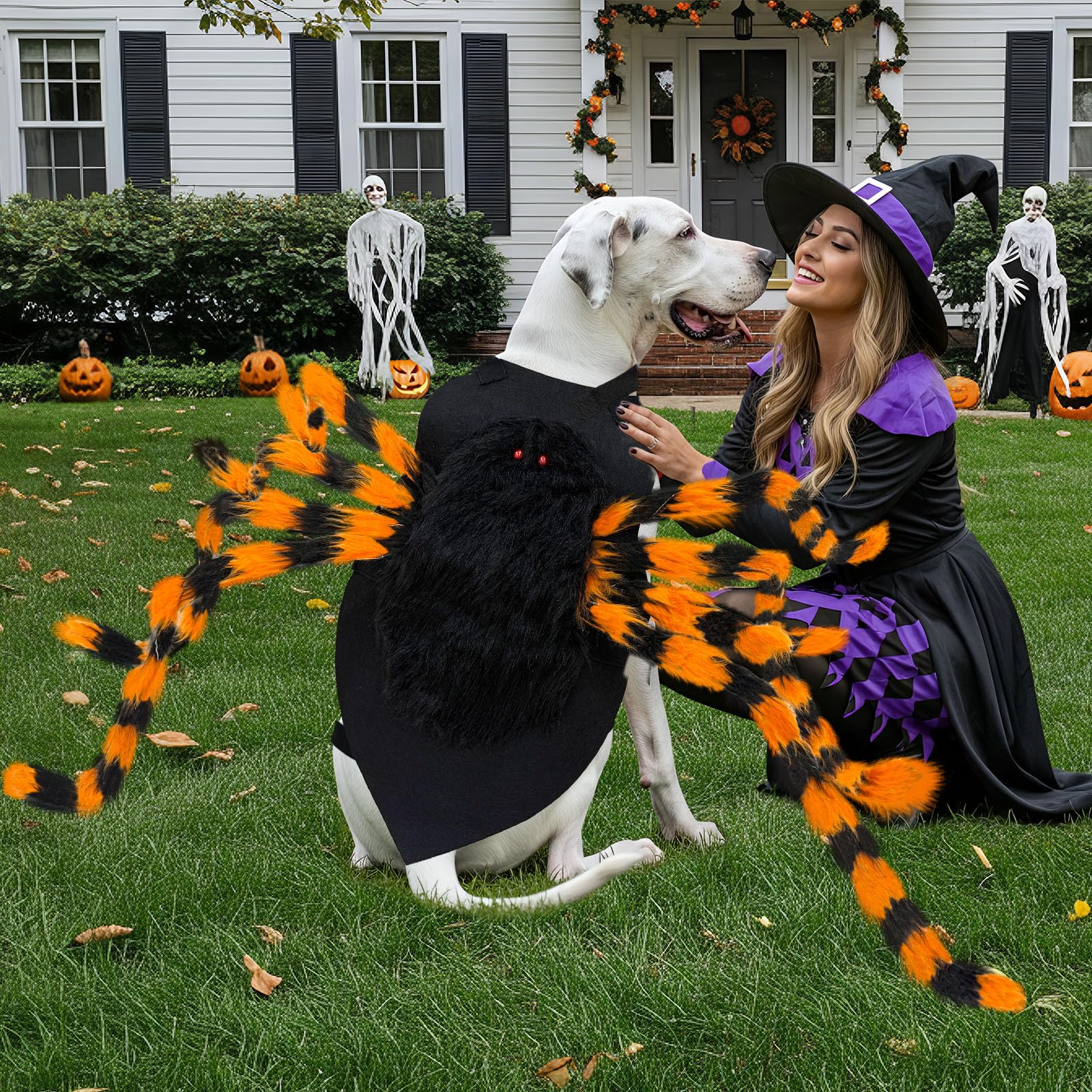 Costume di Halloween per cani, taglia grande, peloso, con 64 LED, divertente costume di Halloween per cani di taglia grande, animale domestico, festa di Halloween, cosplay (arancione)