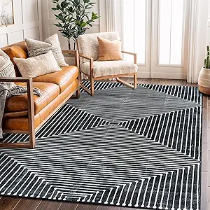Rugshop Marbella Bohemian Stripes Washable Non Slip Area Rug 5' x 7' Black