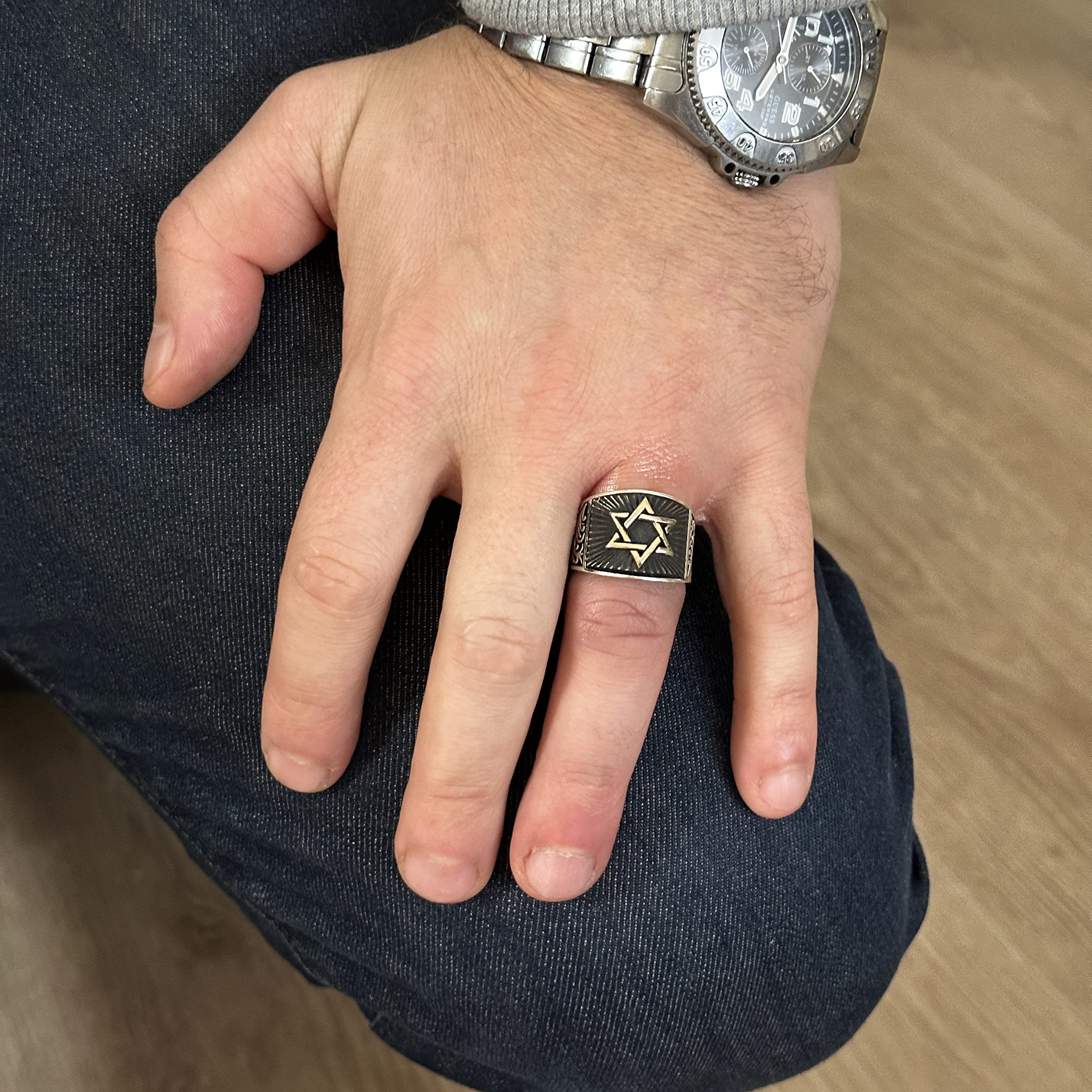Plata de Ley Anillo De Los Hombres Hecho a mano, anillo de sello de Salomón, envío expreso