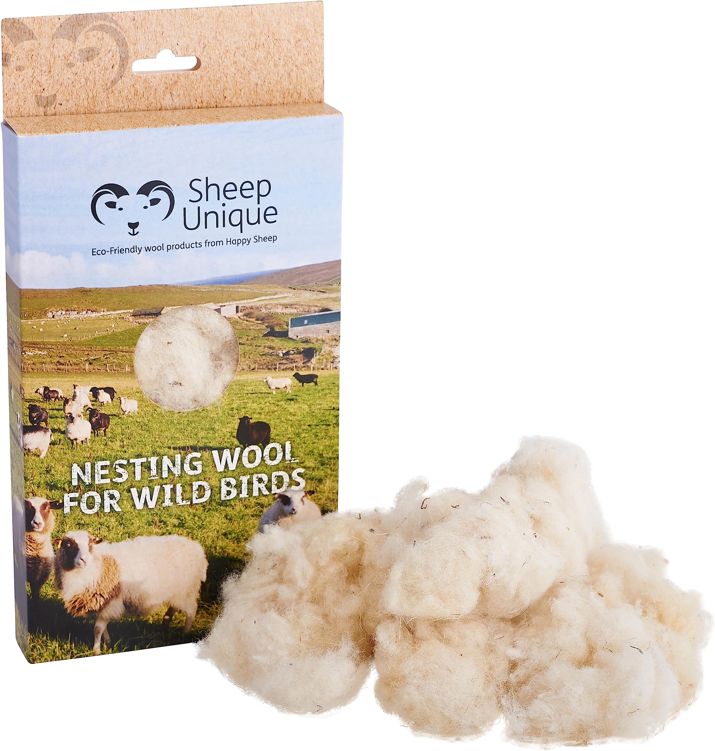 Bird nesting material - 100% pure natural British wool. Soft, warm and eco-friendly - made only from high-welfare sheep wool ethically farmed in Orkney.
