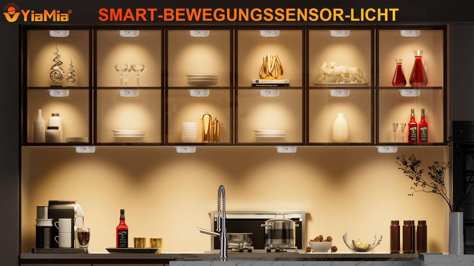 YiaMia Motion Sensor Under Cabinet Lights - 6 Pack, Indoor Smart