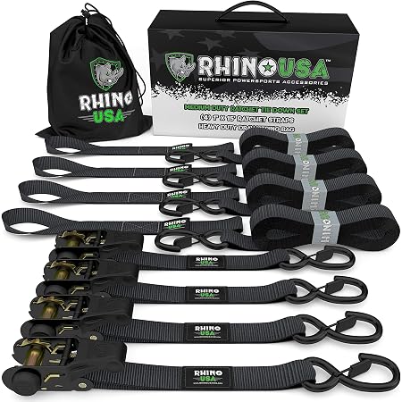 Amazon Com Rhino Usa Ratchet Tie Down Straps 4pk 1 3lb Guaranteed Max Break Strength Includes 4 Premium 1 X 15 Rachet Tie Downs With Padded Handles Best For Moving Securing Cargo Black