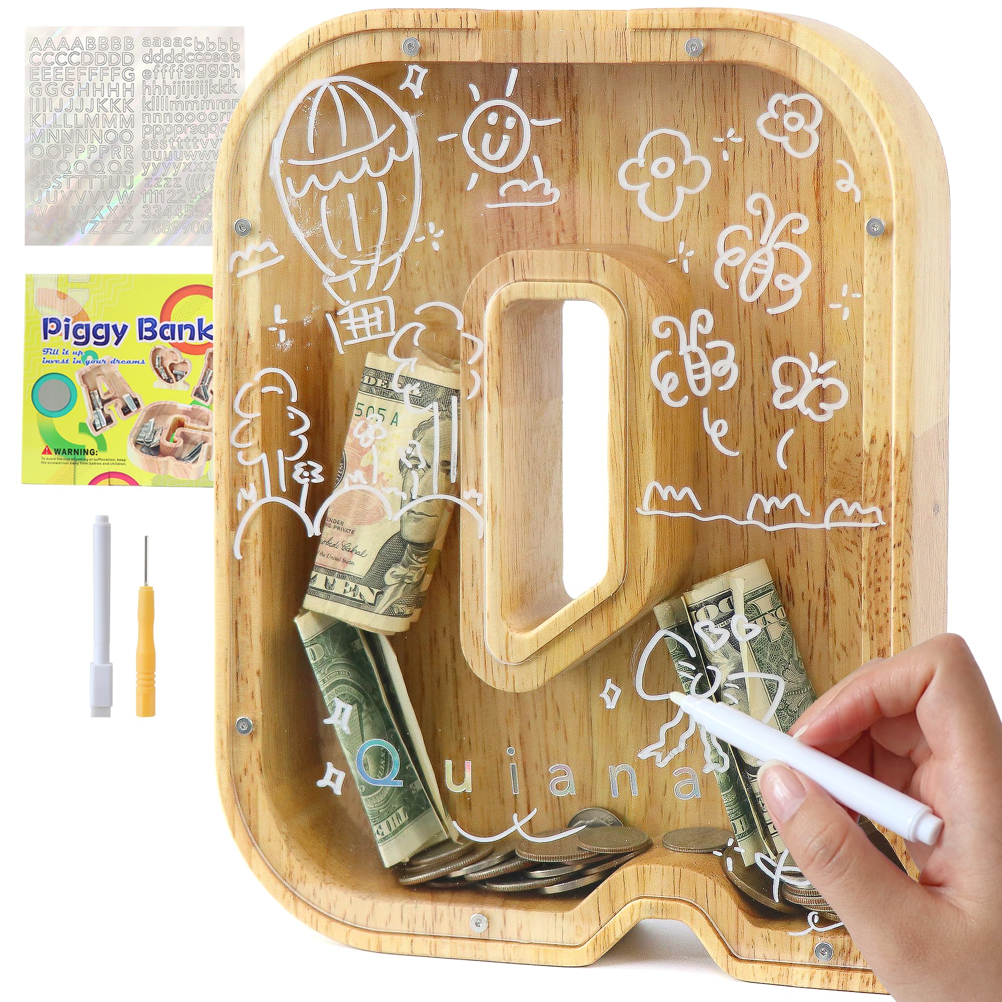 Lakpopya Spardose Kinder Jungen, Personalisiert Holz A-Z Spa