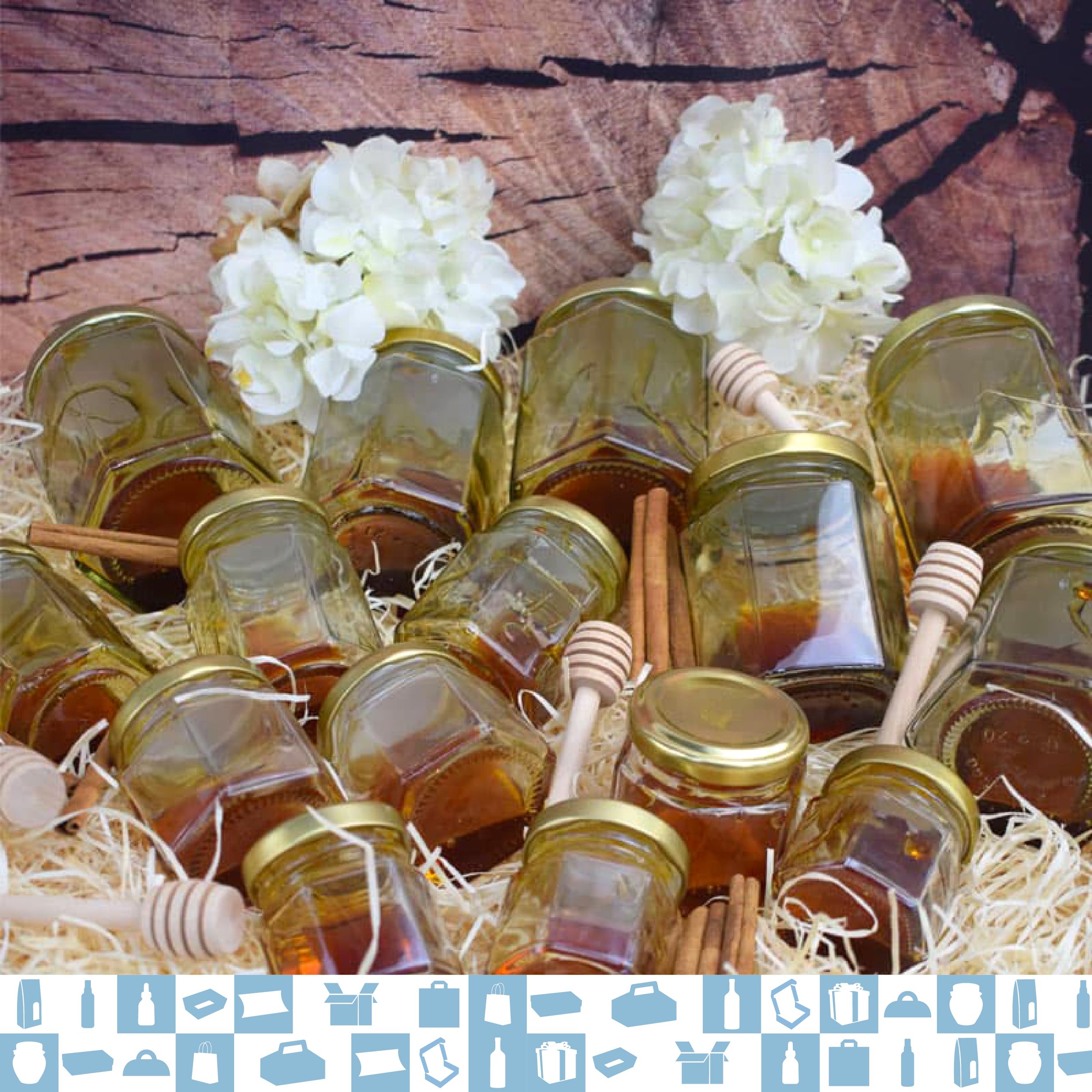 Espirito Rebelde 20x Petit Pot de Miel Hexagonal avec Couvercle 80ml - Idéal pour la Conservation de Miel, Confiture, Épices, Yaourt