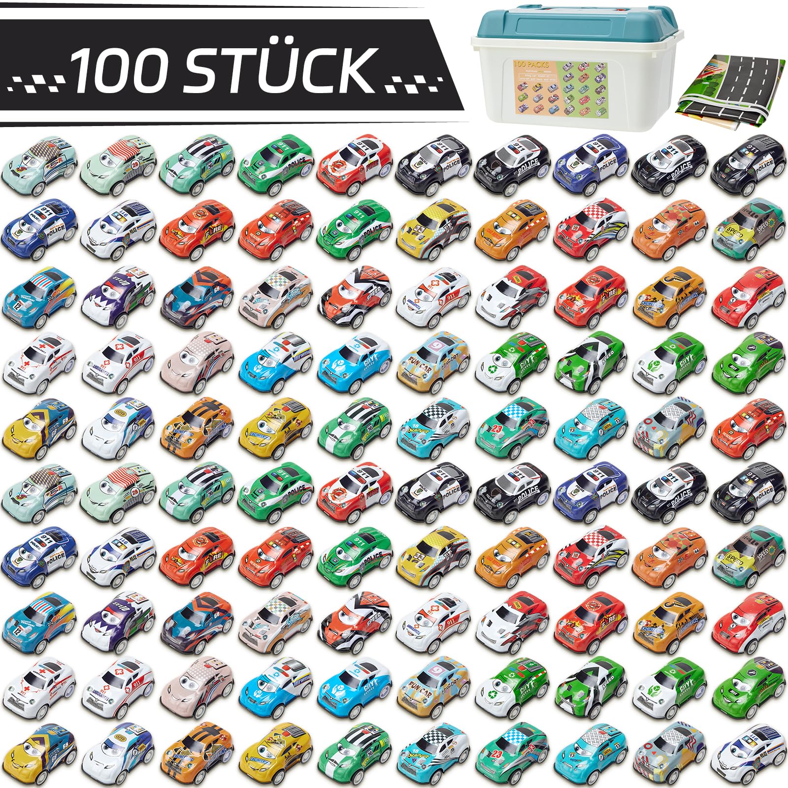 Generisch 100 Stück Kleine Autos, Zurückziehen Mini Spielzeugautos ab 2 3 4 Jahre Aufziehauto Metall Spielzeugautos Set Mitgebsel Geburtstag Geschenk für Kinder Jungen und Mädchen