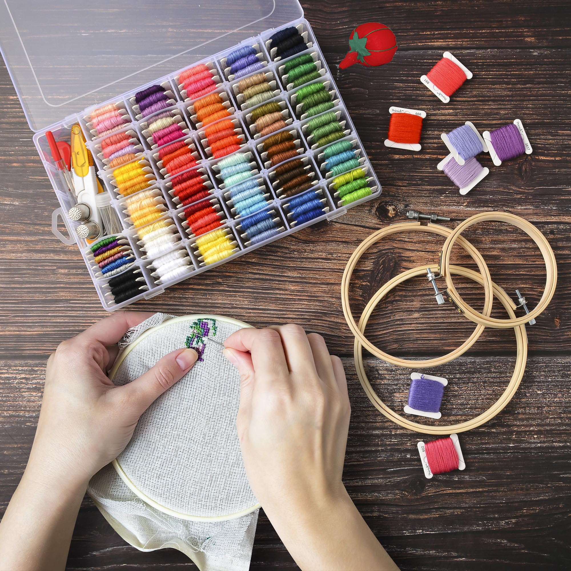 Peirich Kit da ricamo, borsa per progetti di ricamo con filo da ricamo, tela Aida, borsa per riporre accessori da ricamo e kit per punto croce, per principianti e adulti