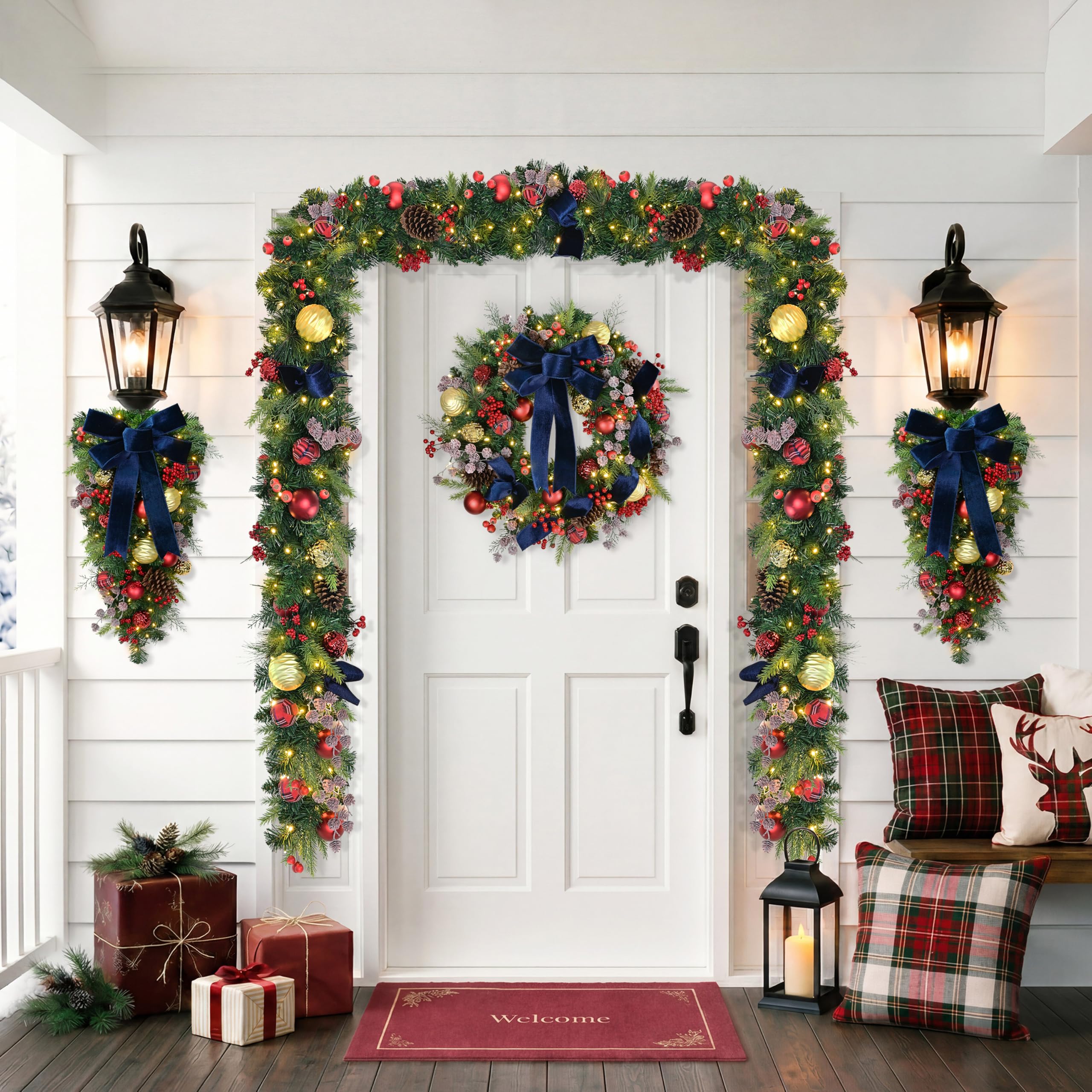 Puleo International Couronne de Noël Artificielle pré-éclairée 66 cm