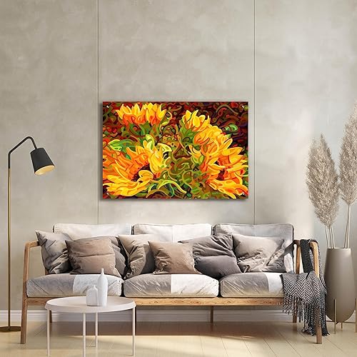 Miniatura 7 de Epic Art 'Cuatro girasoles' de Mandy Budan, arte de pared de vidrio acrílico, 36 x 24 pulgadas