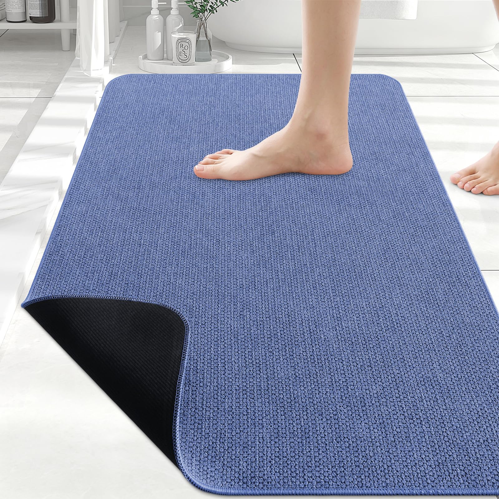 Smiry Ultra Thin Bath Mat 30x20, Non Slip Rubber Washable Bathroom Rugs