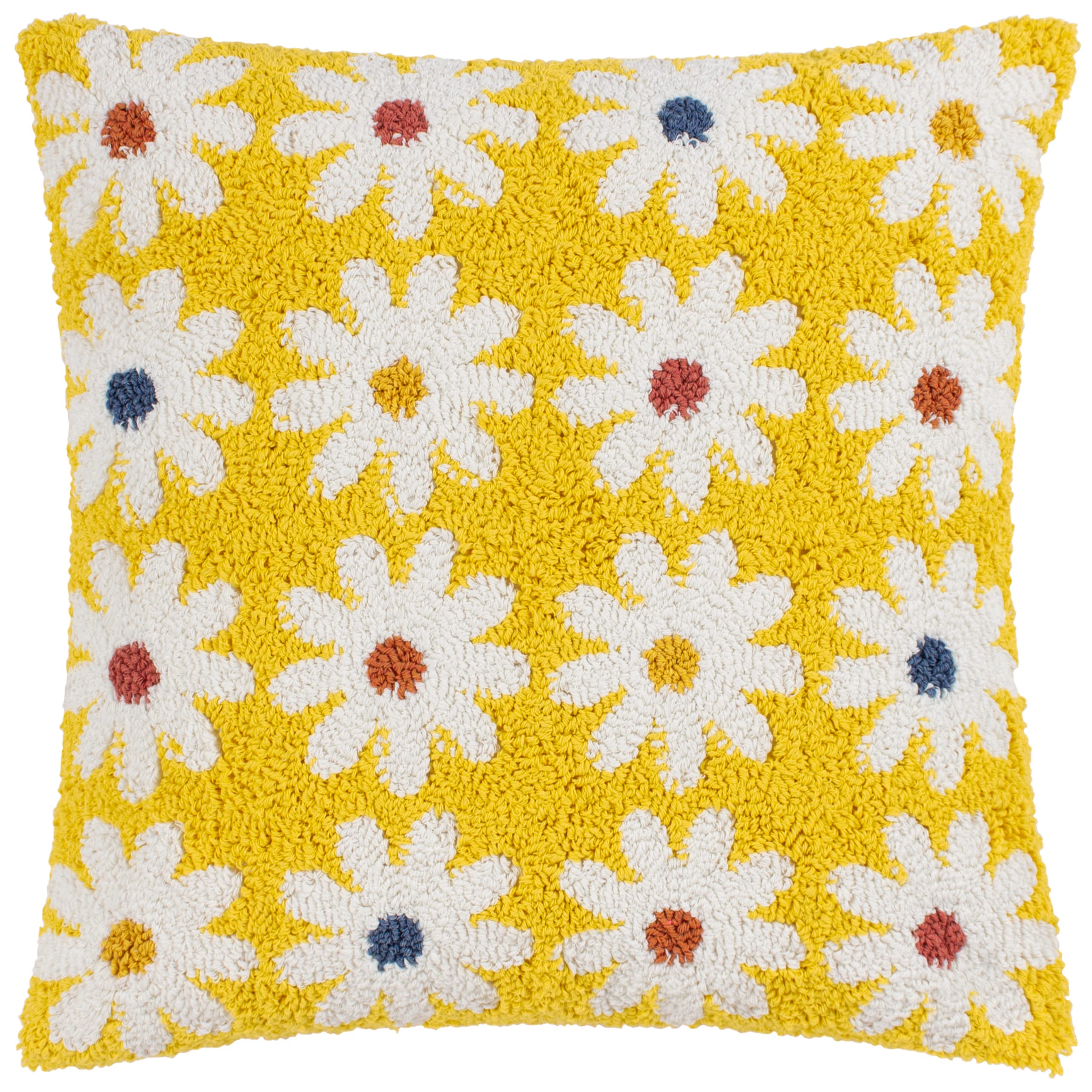furn. Heya Home Daisy Cushion Cover – Retro Flower Power Tufted Cotton Decorative Case (Mellow Yellow – 45x45cm)