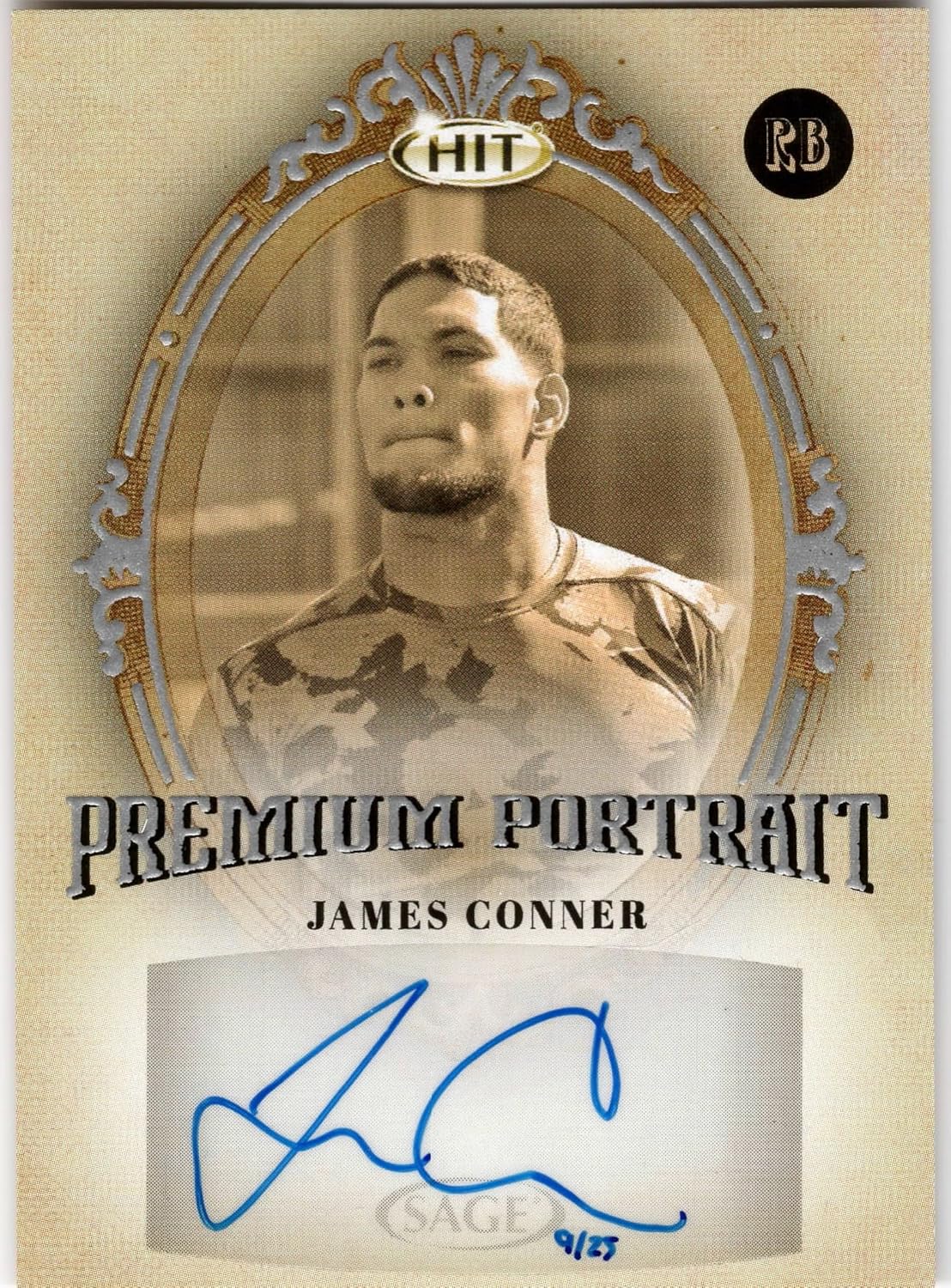 James Conner Premium Portrait Autographed Hit Serial Numbered # 9/25 Collectible Football Card - 2017 Sage Hit Football Card #PPA-JC (Colts)