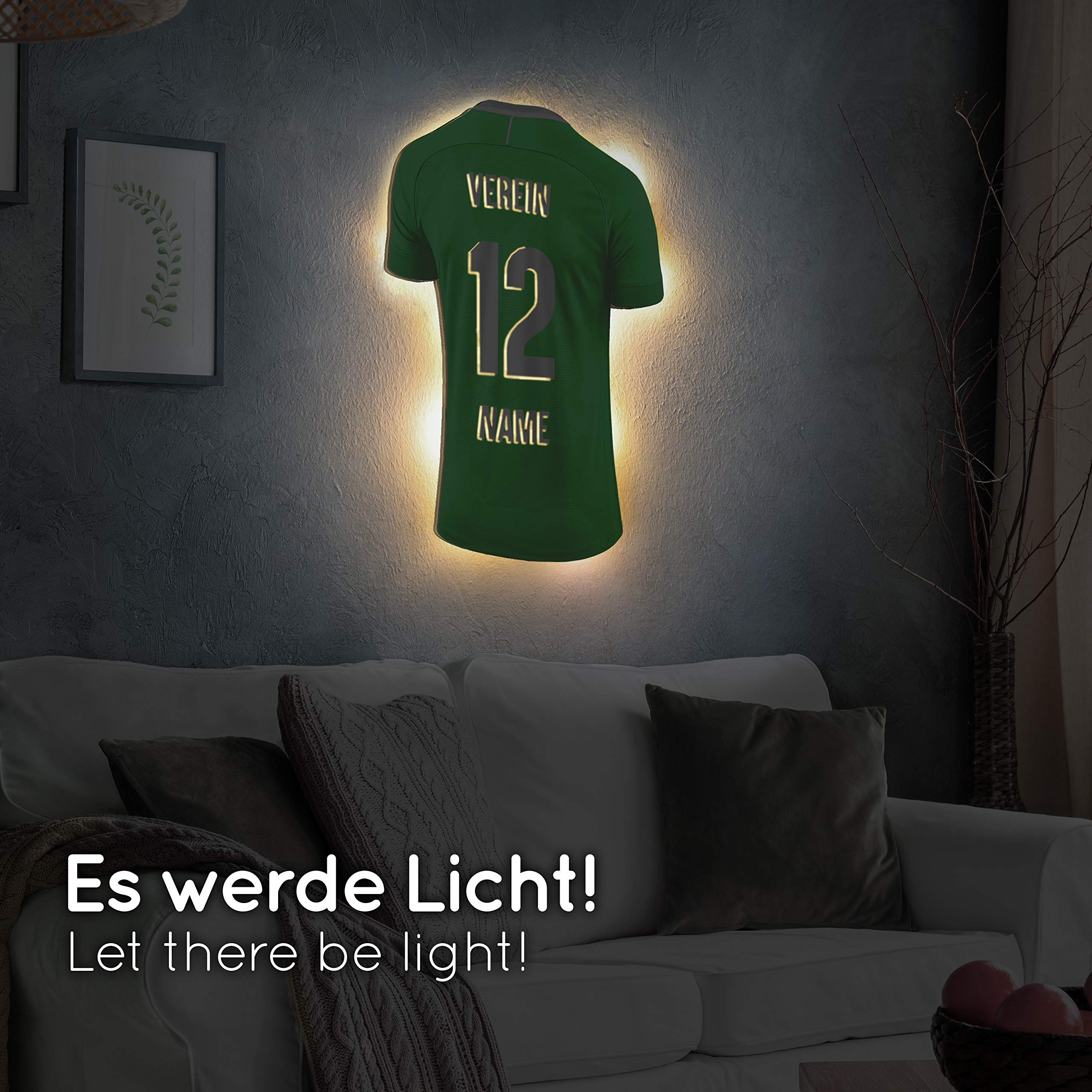 Elbeffekt Trikotlampe für Wolfsburg Fans aus Holz - personalisierbares Geschenk - schenke Dein individuellen Wolfsburg Fanartikel aus Echtholz