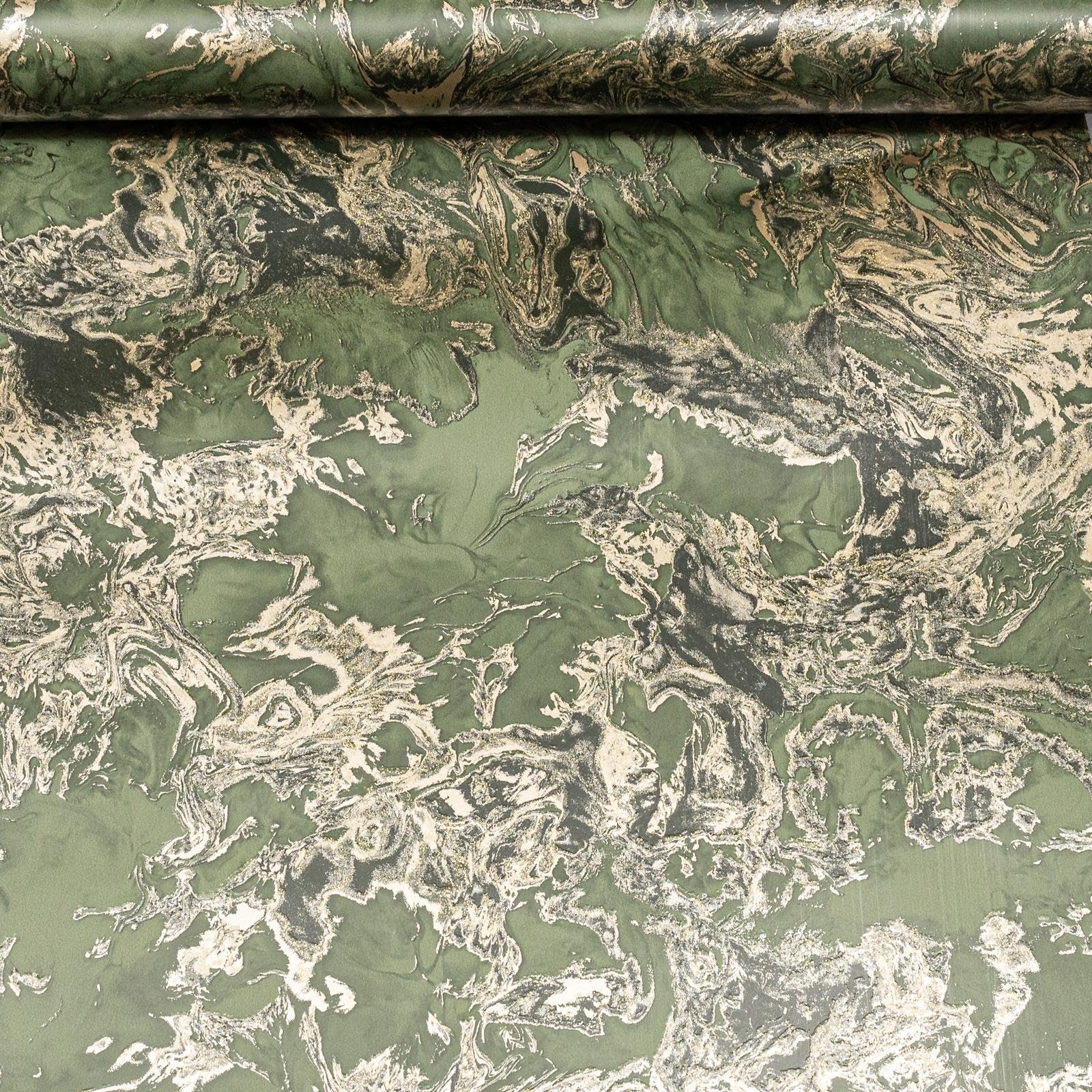 SOPHIE LAURENCE Green Gold Marble Effect Wallpaper Glitter Shimmer Textured Slightly Imperfect